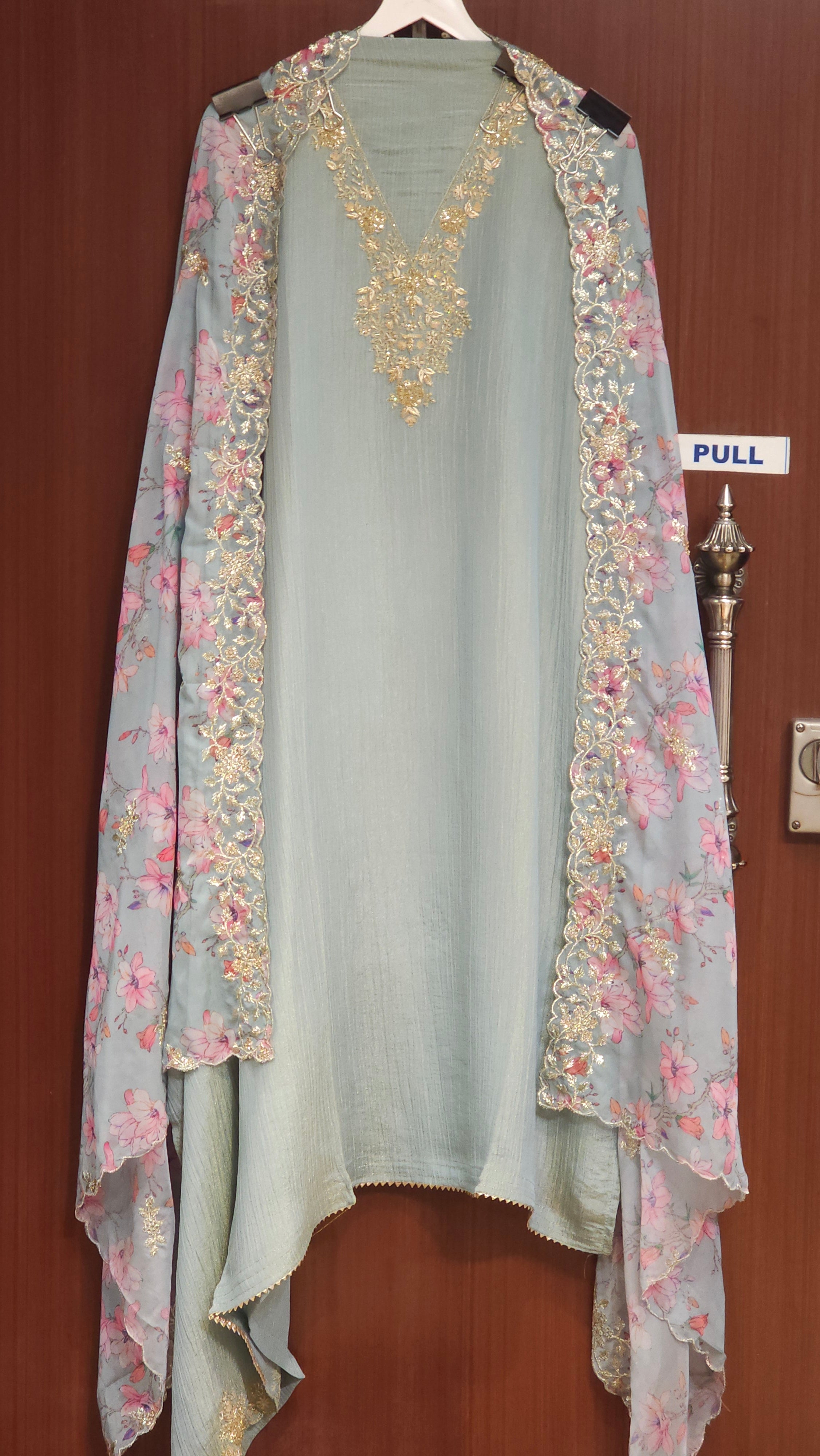 Crystal Crushed Tissue & Floral Embroidered Dupatta