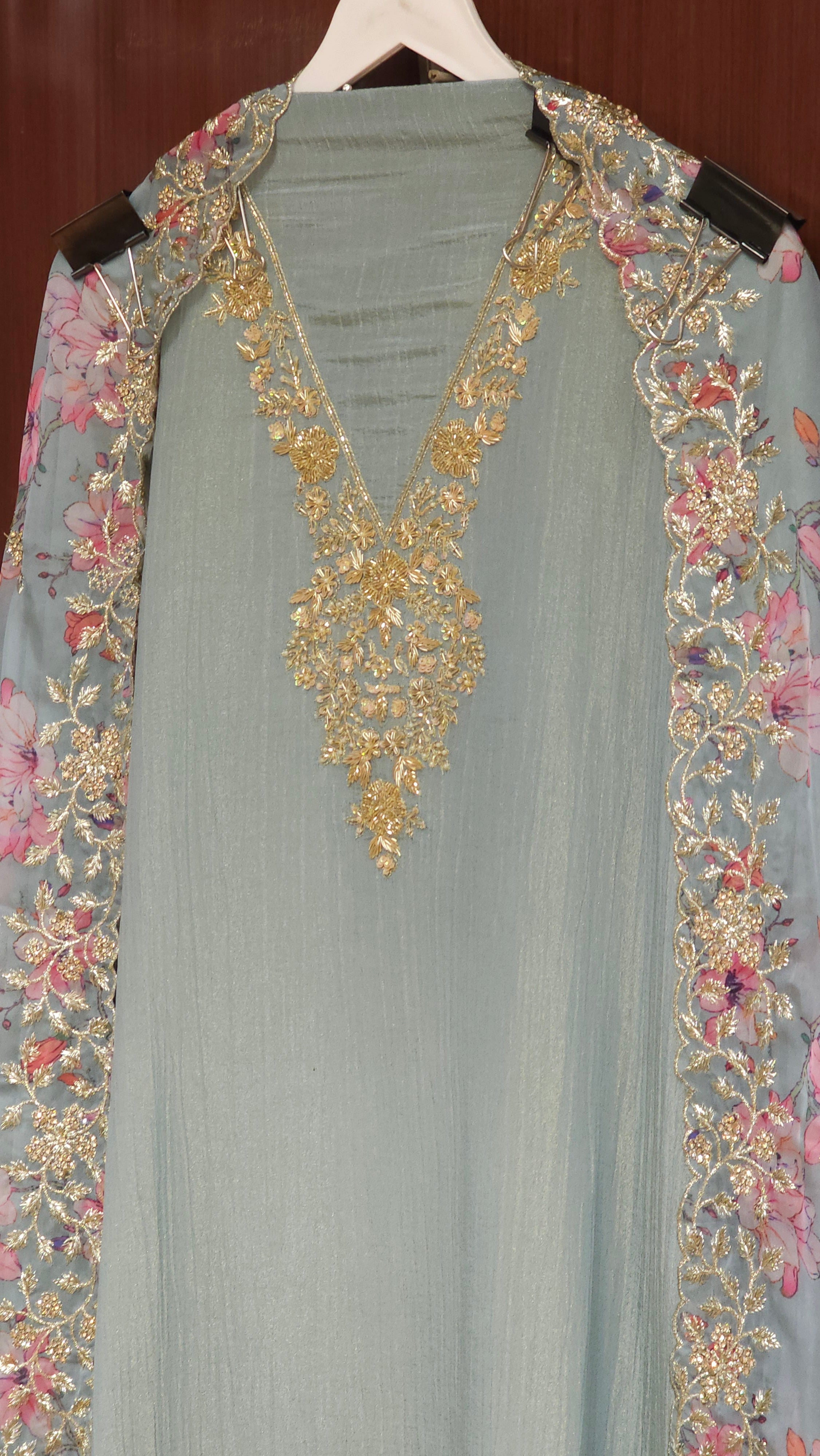 Crystal Crushed Tissue & Floral Embroidered Dupatta