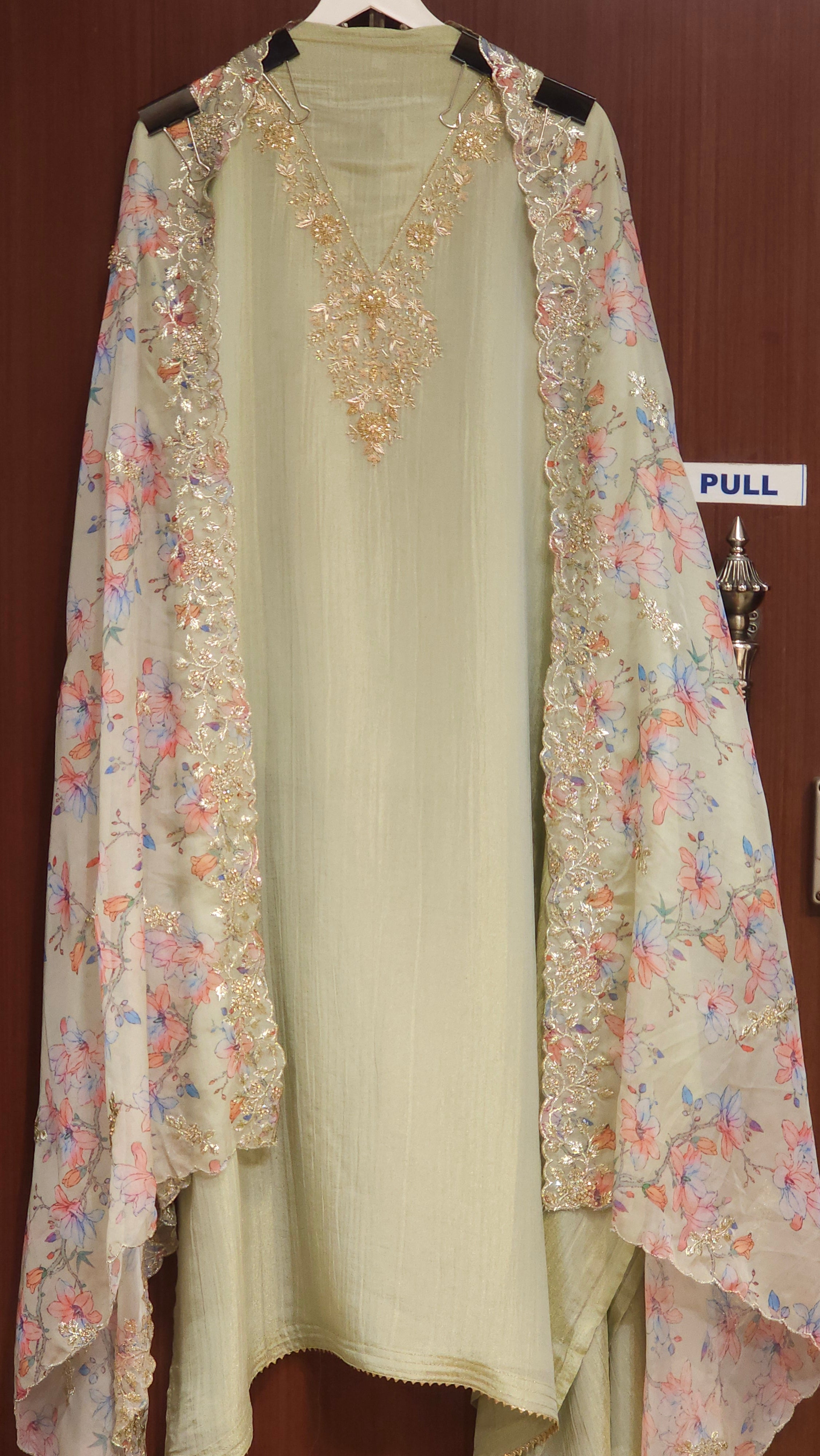 Crystal Crushed Tissue & Floral Embroidered Dupatta