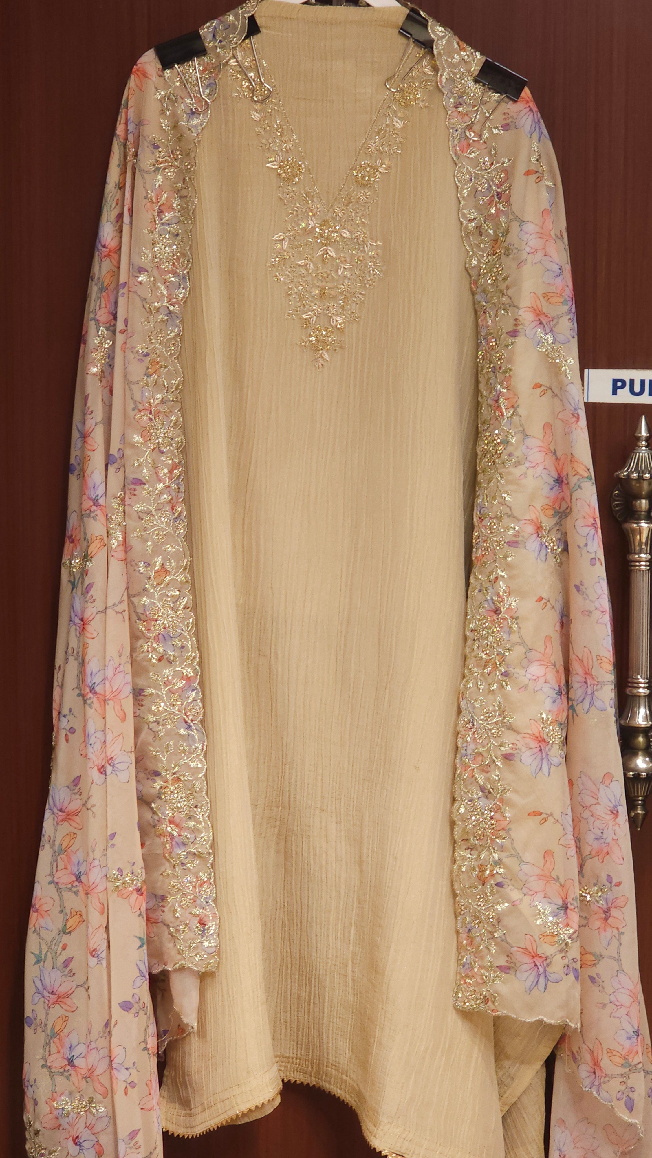 Crystal Crushed Tissue & Floral Embroidered Dupatta