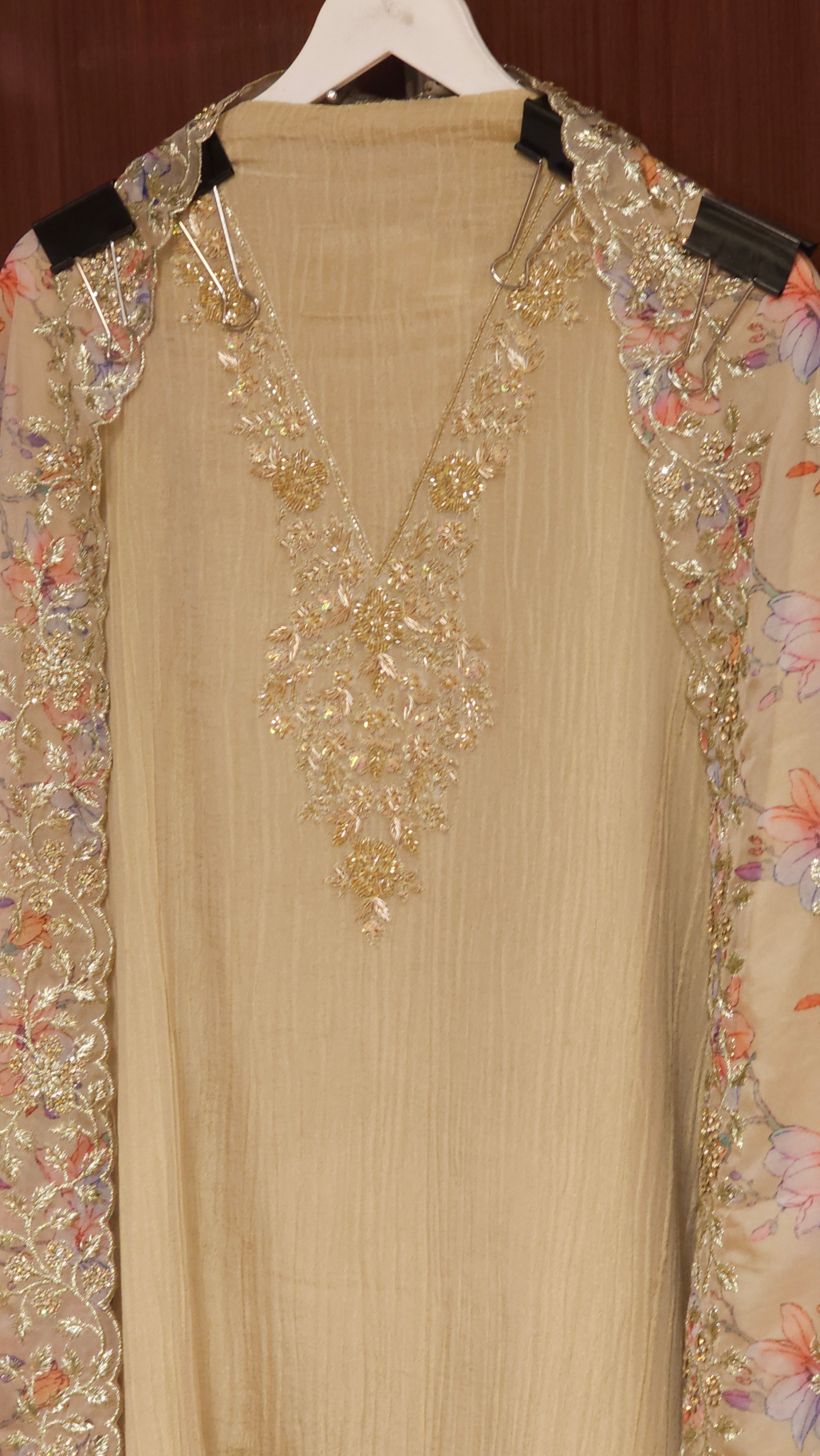 Crystal Crushed Tissue & Floral Embroidered Dupatta