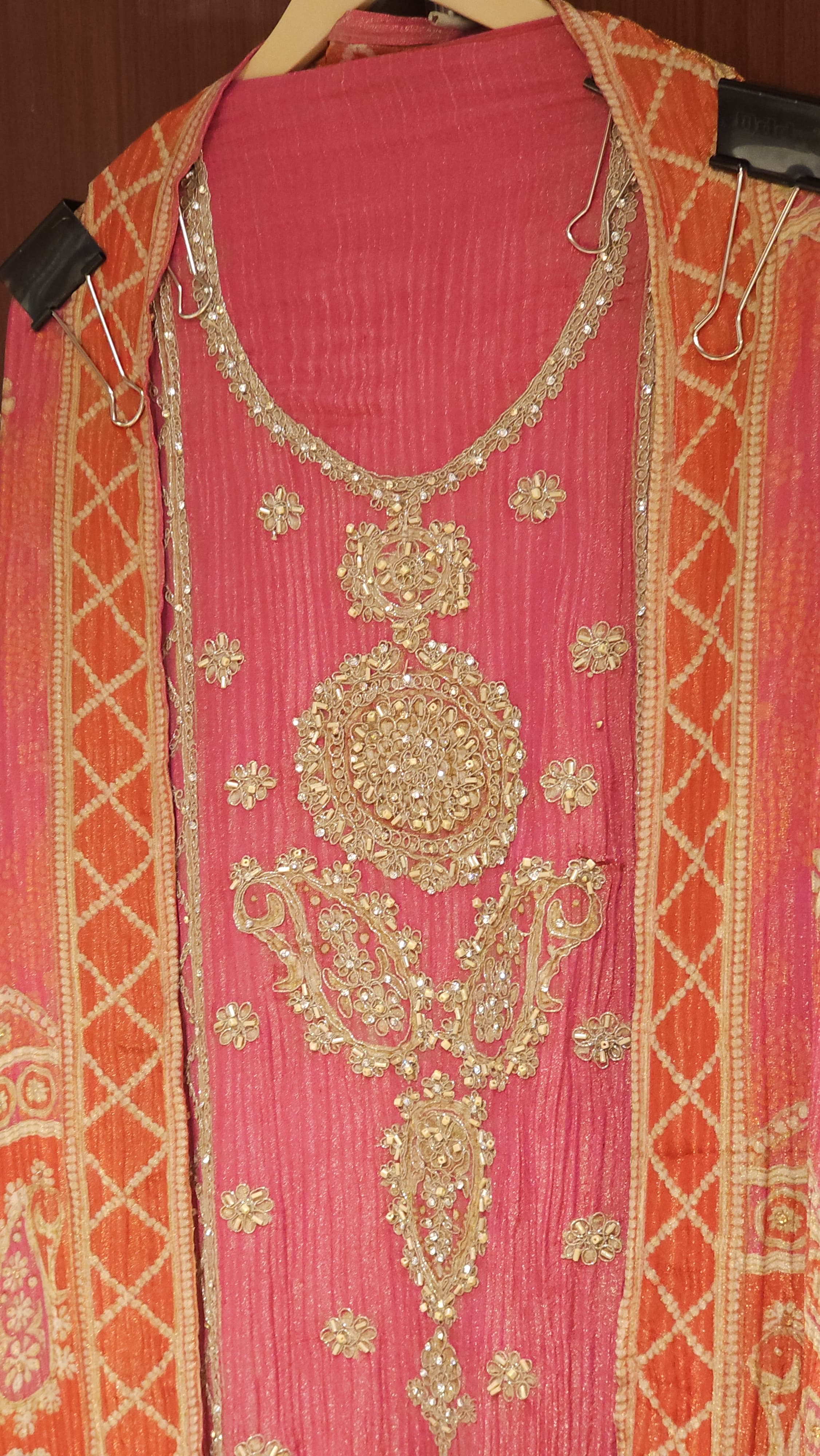 Printed and Crushed fabric Embroidered Suit