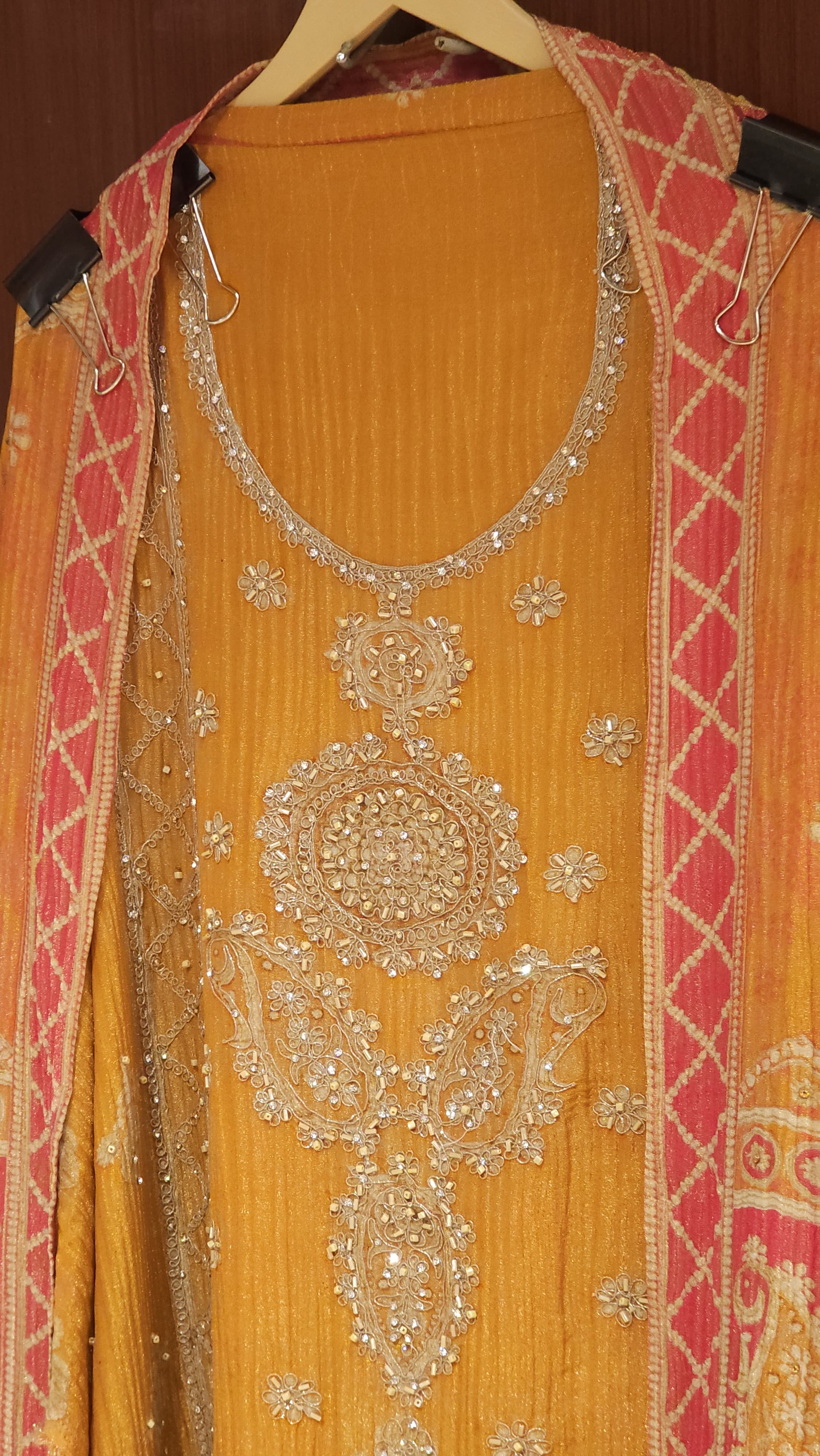 Printed and Crushed fabric Embroidered Suit