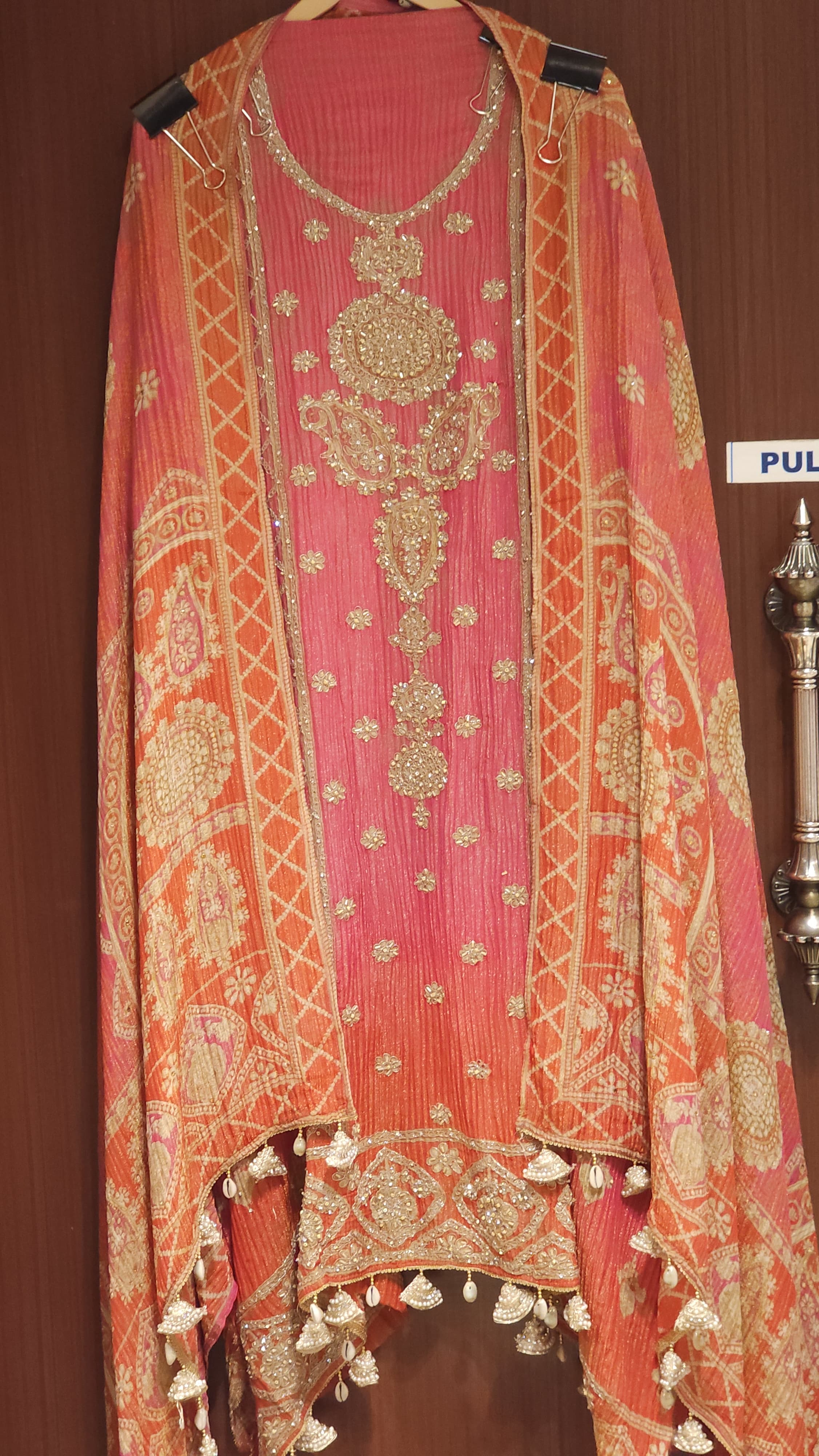 Printed and Crushed fabric Embroidered Suit