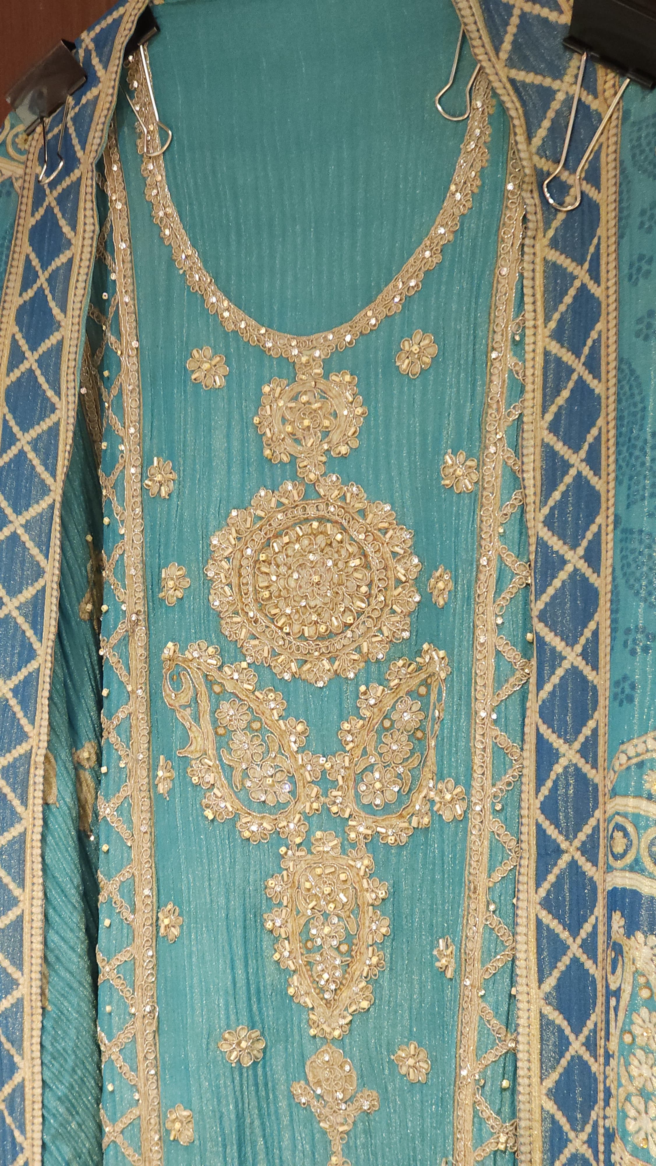 Printed and Crushed fabric Embroidered Suit