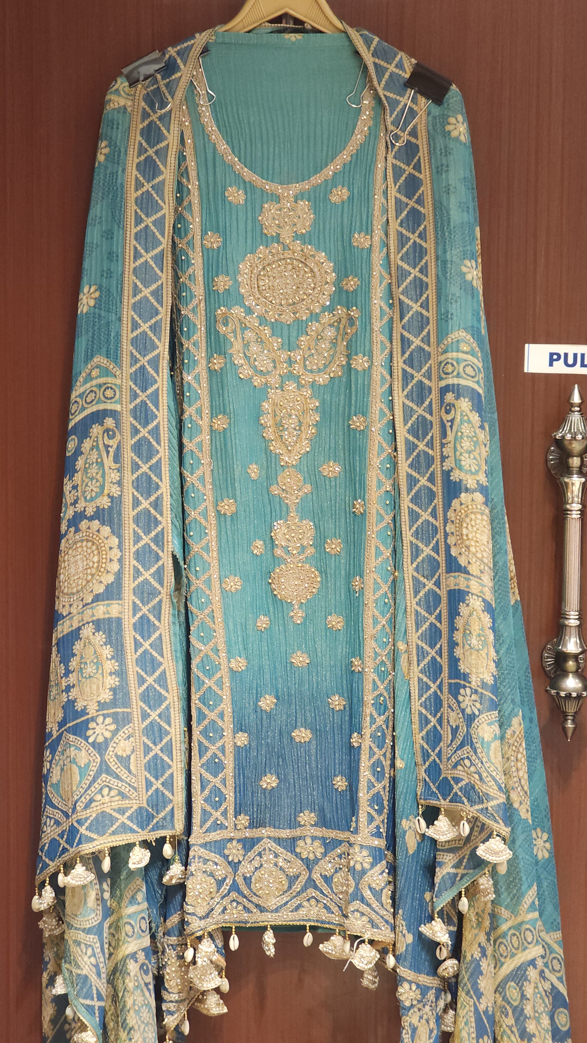 Printed and Crushed fabric Embroidered Suit