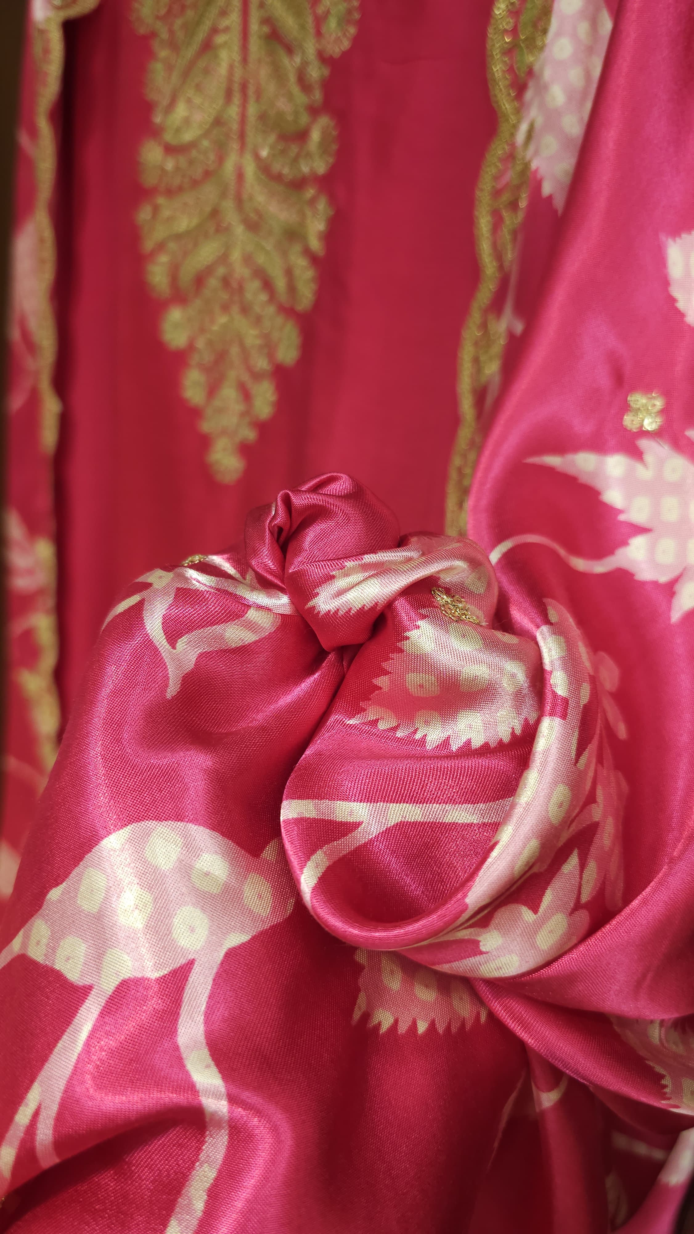 Gaji & Muga Silk Feel in Rani Pink