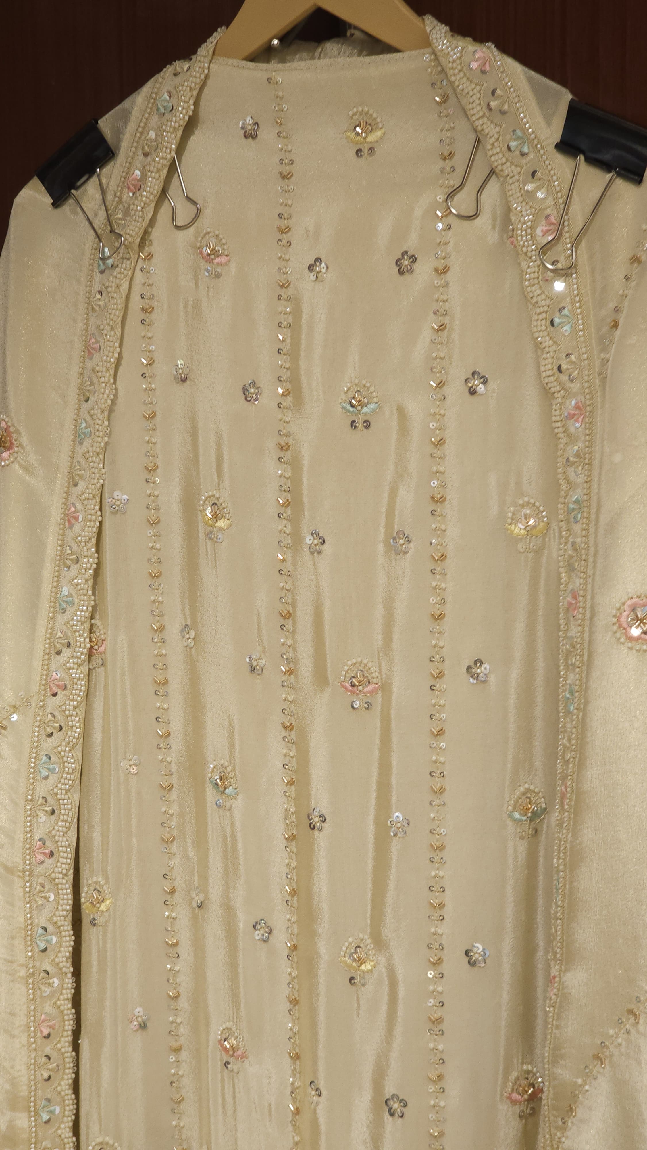 Pure shimmer tissue suit & Intricate embroidery
