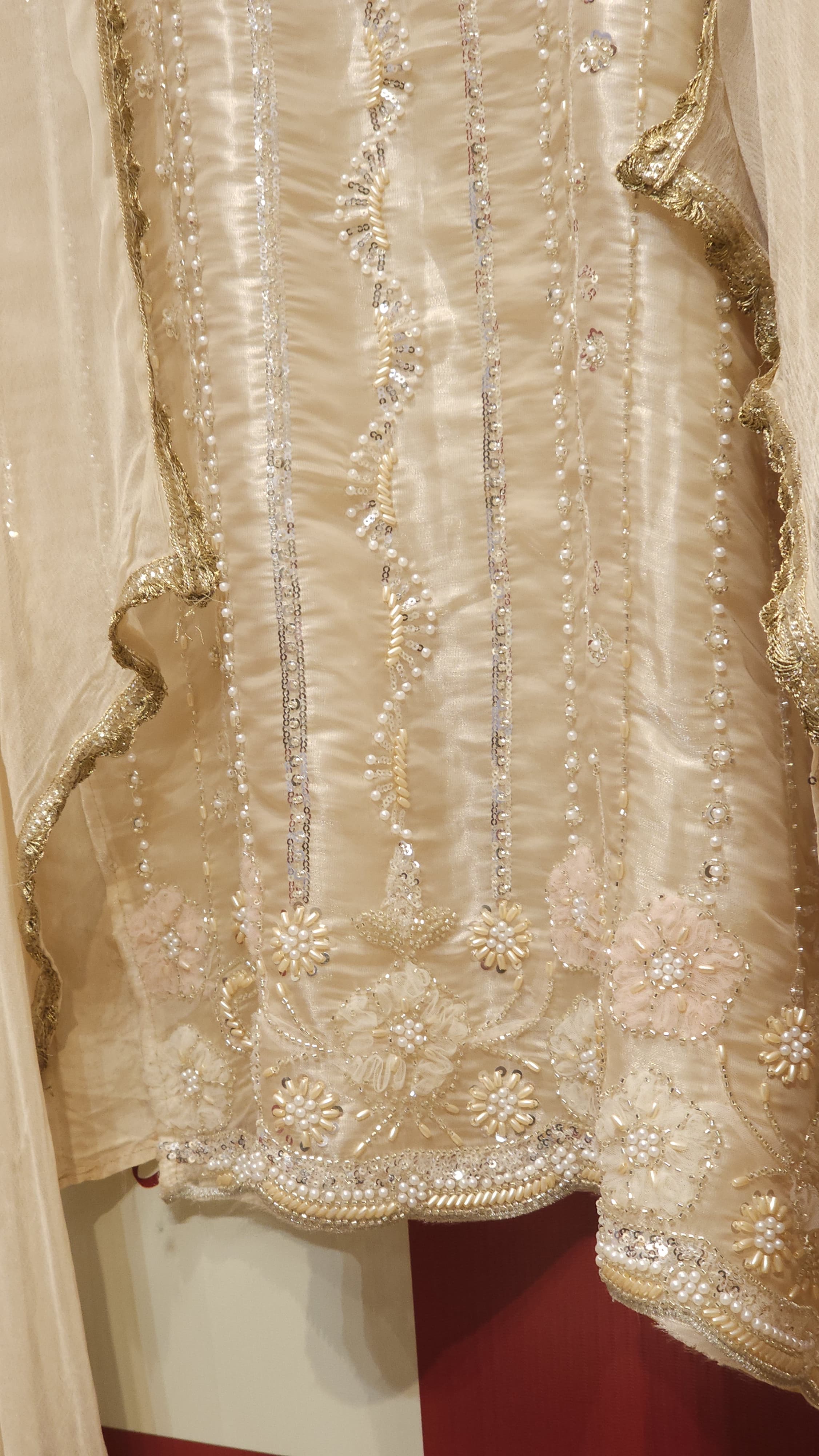 Pearl & Silver Feather Embroidery Suit