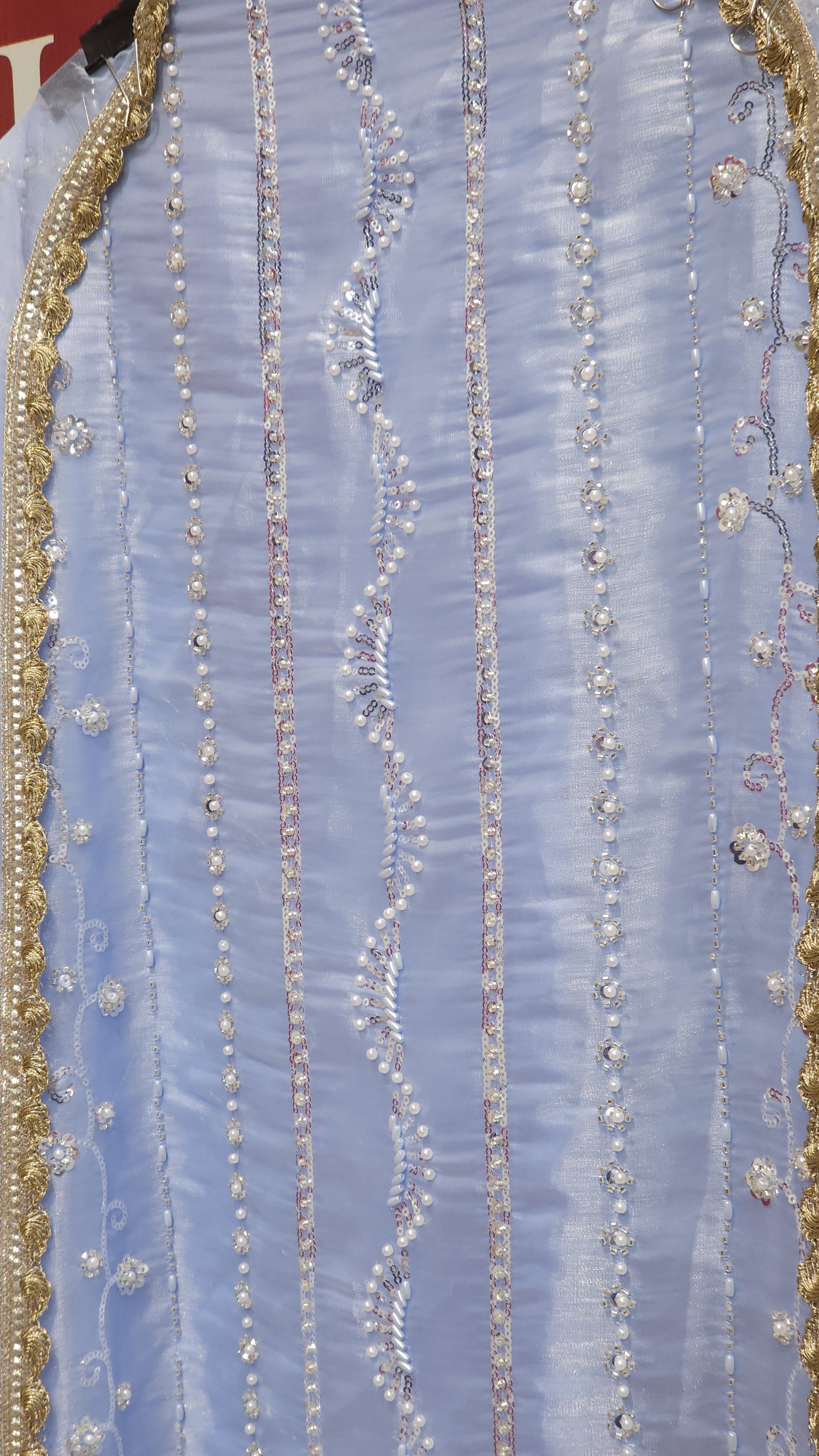 Pearl & Silver Feather Embroidery Suit