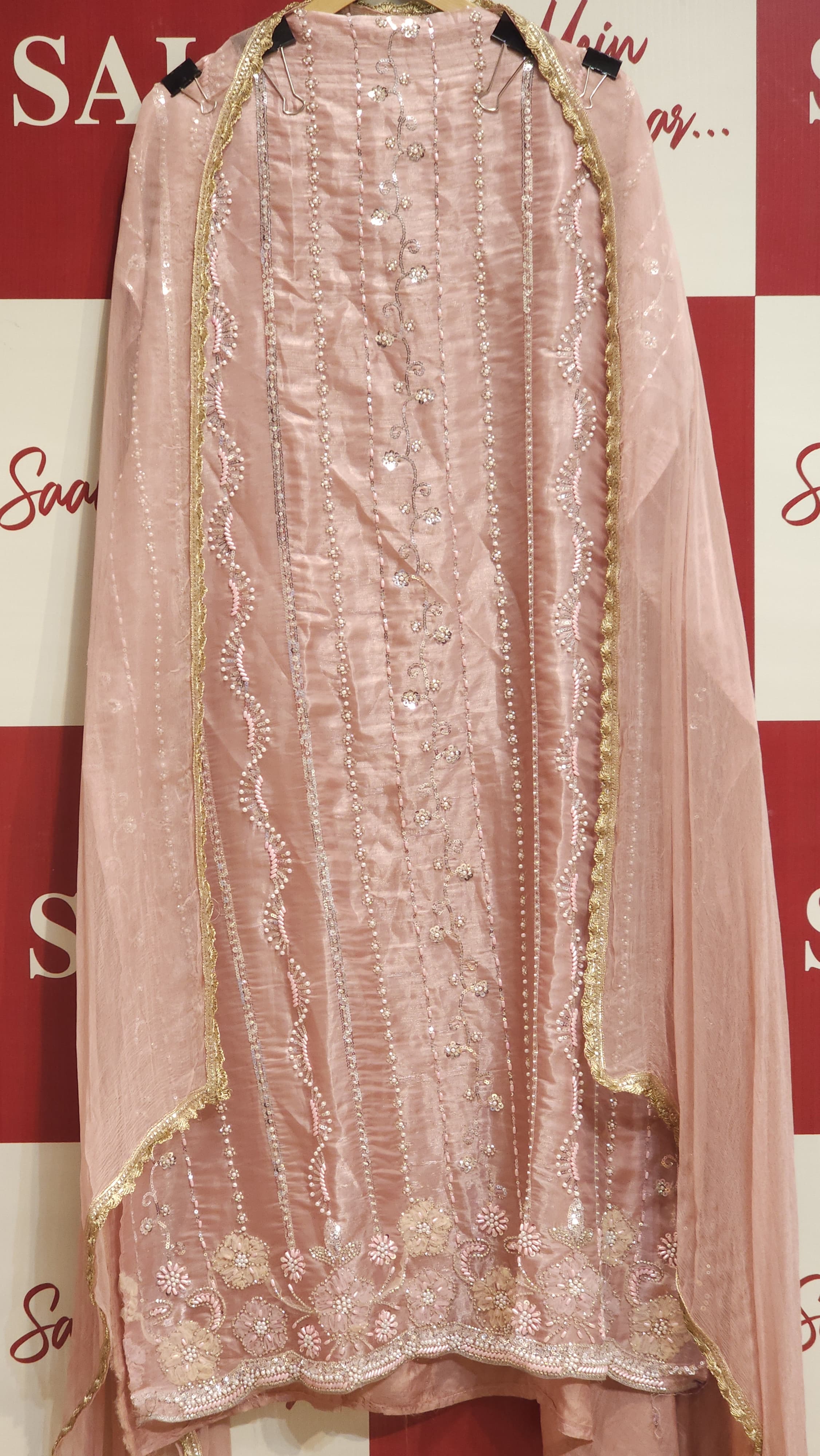 Pearl & Silver Feather Embroidery Suit