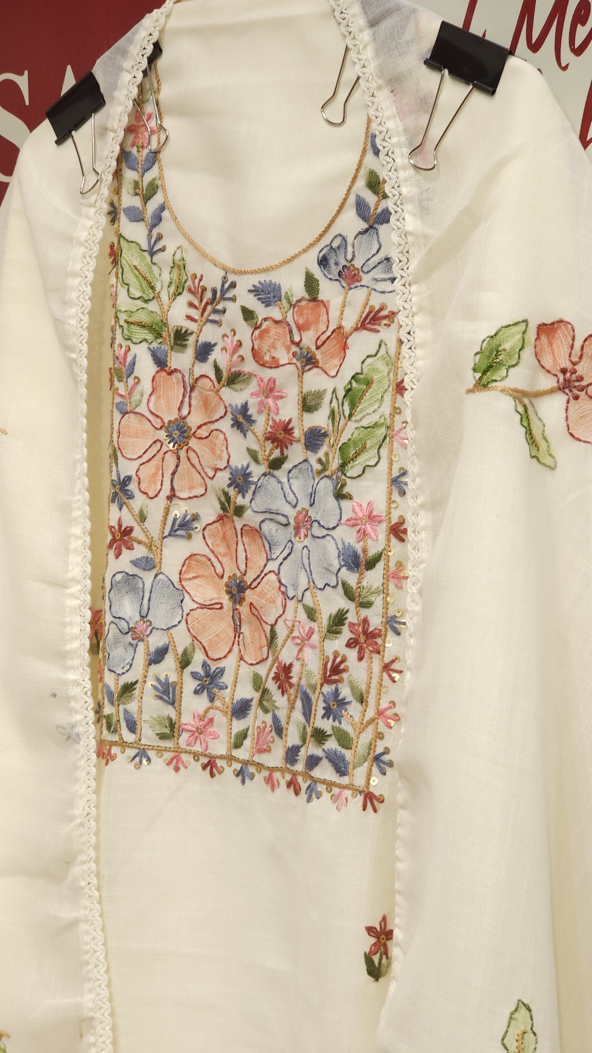 Pure Linen Brush-Paint Aari work Suit