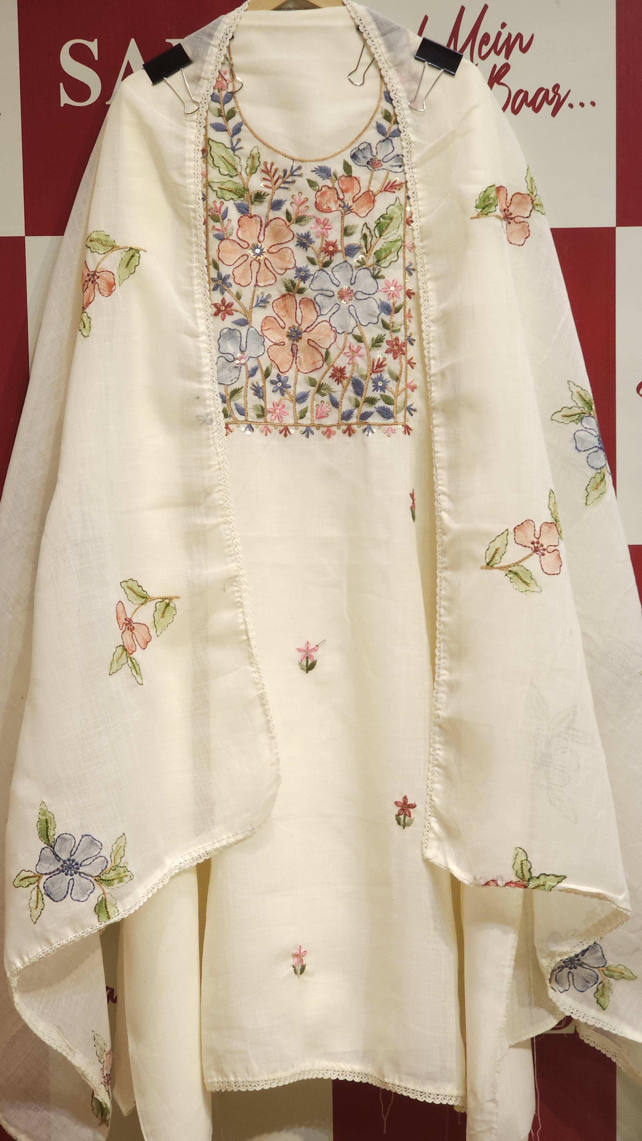 Pure Linen Brush-Paint Aari work Suit