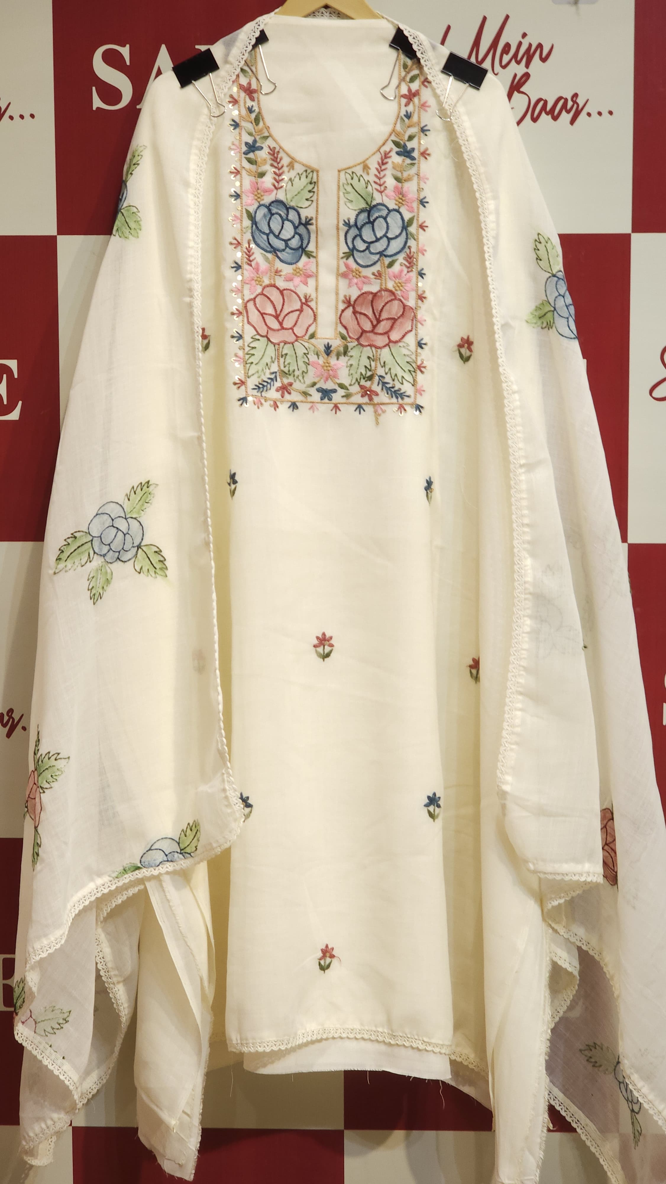 Pure Linen Brush-Paint Aari work Suit