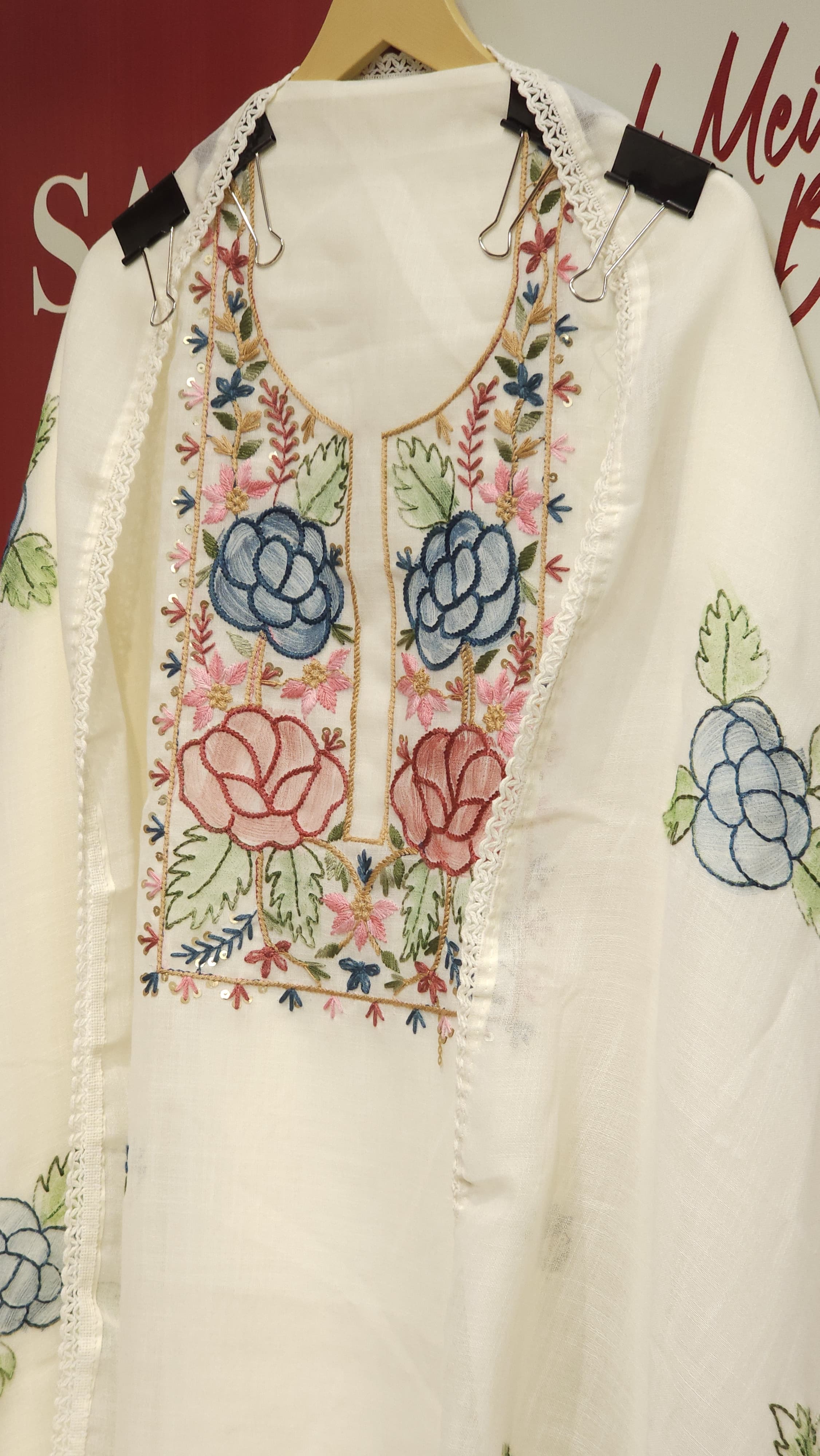 Pure Linen Brush-Paint Aari work Suit