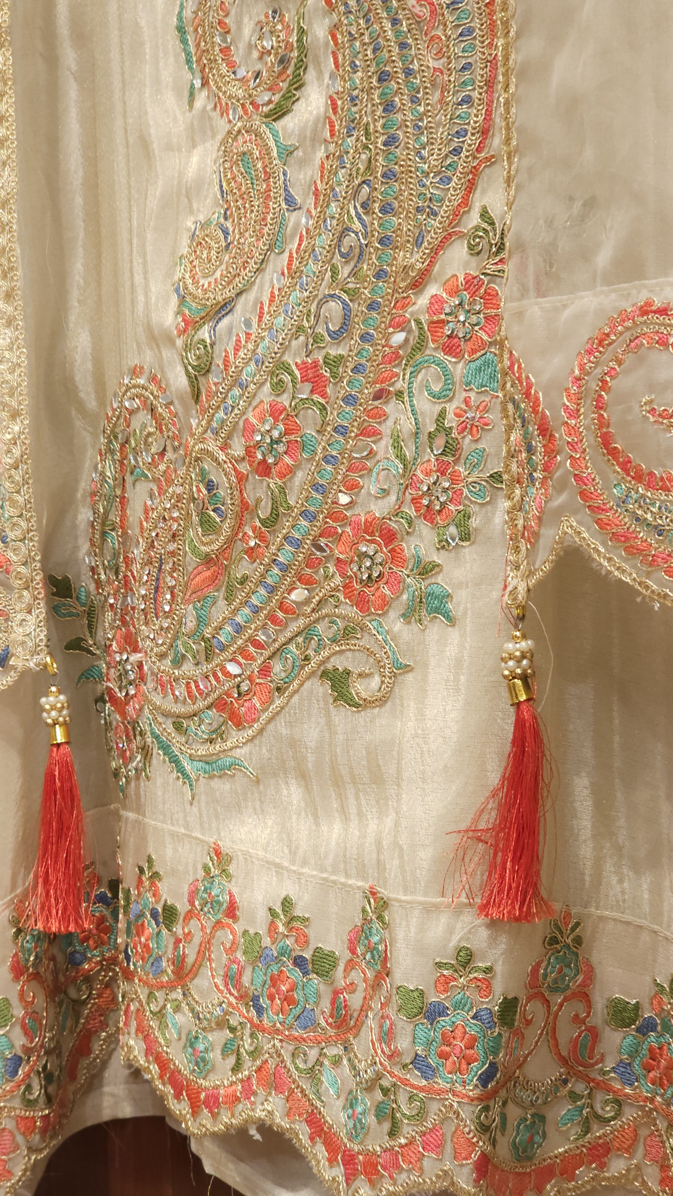 Ivory Soft Tissue Suit with Dori & Mirror Work
