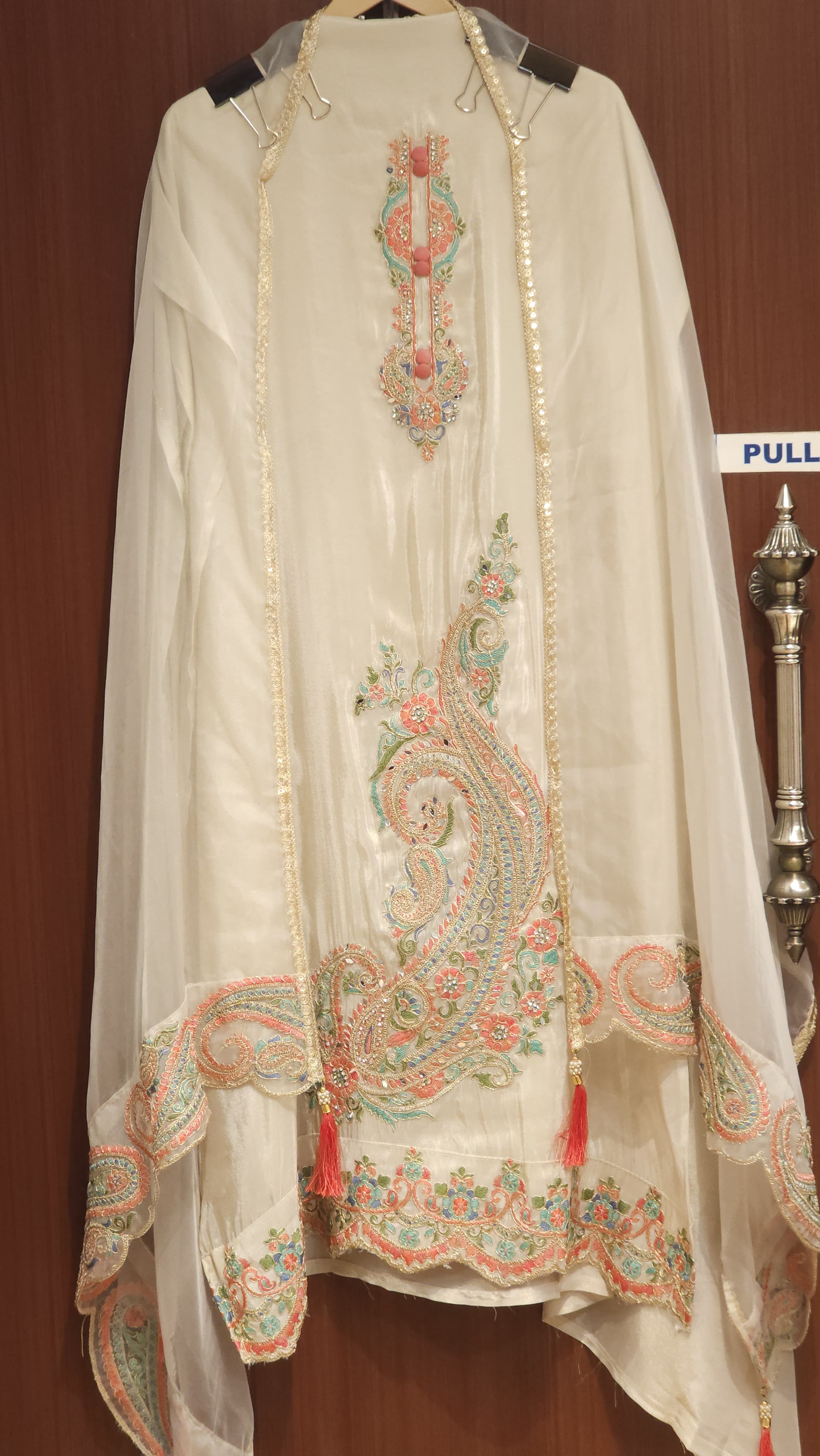 Ivory Soft Tissue Suit with Dori & Mirror Work