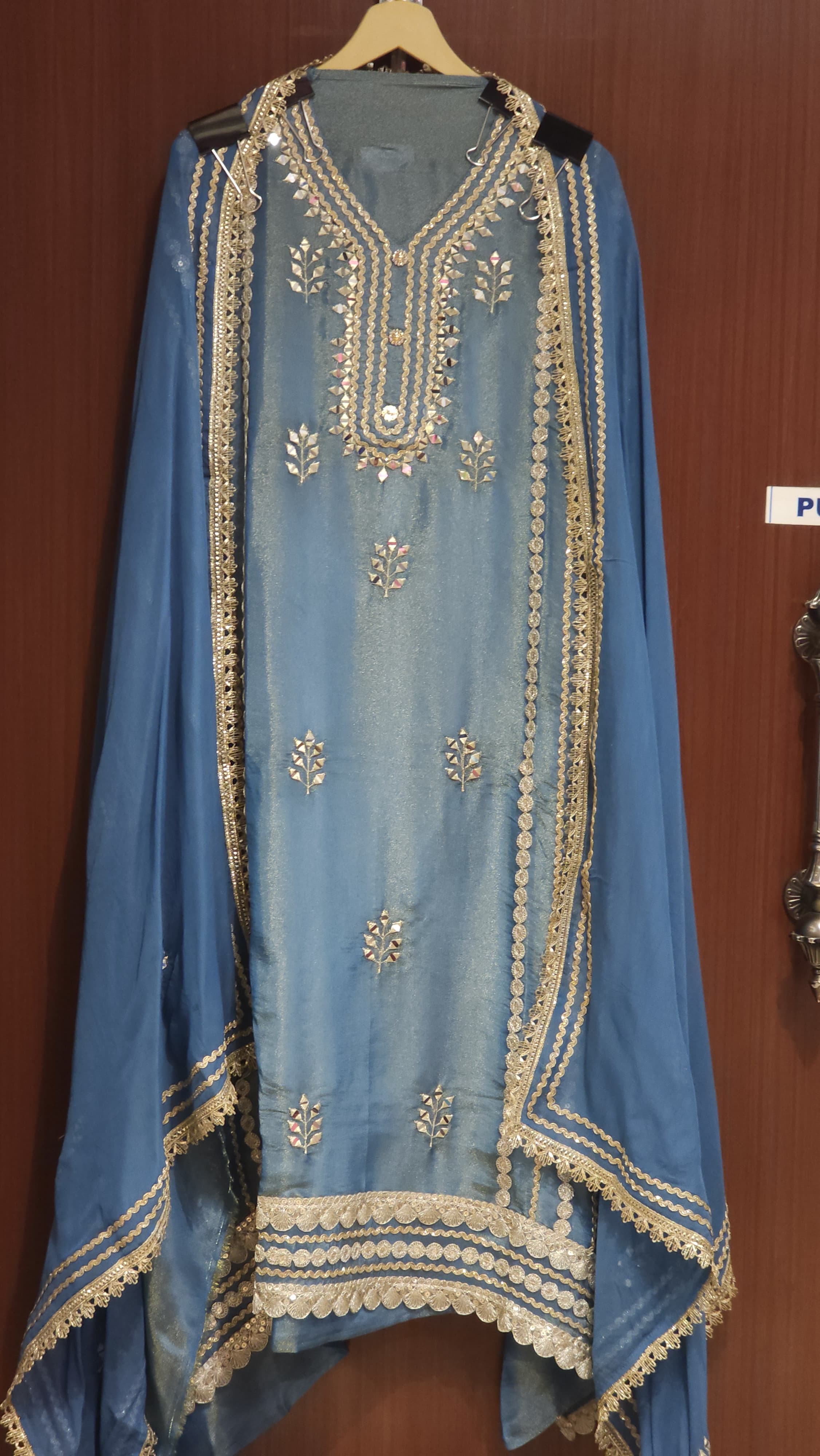 Soft Tissue Suit with Gota & Mirror Embroidery