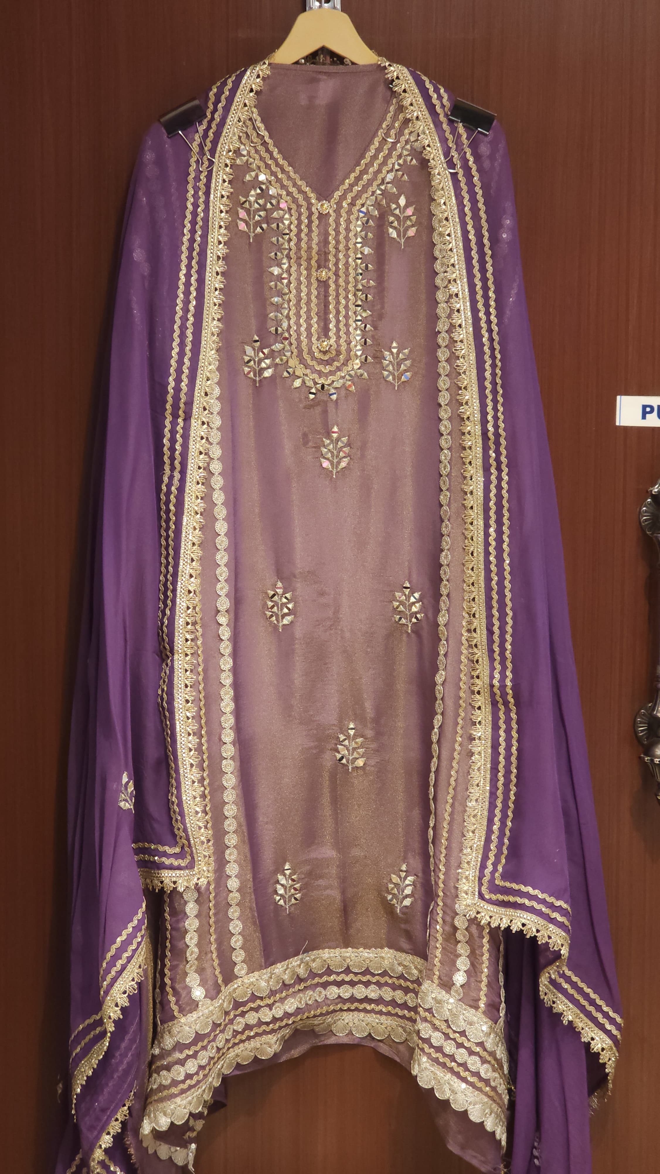 Soft Tissue Suit with Gota & Mirror Embroidery