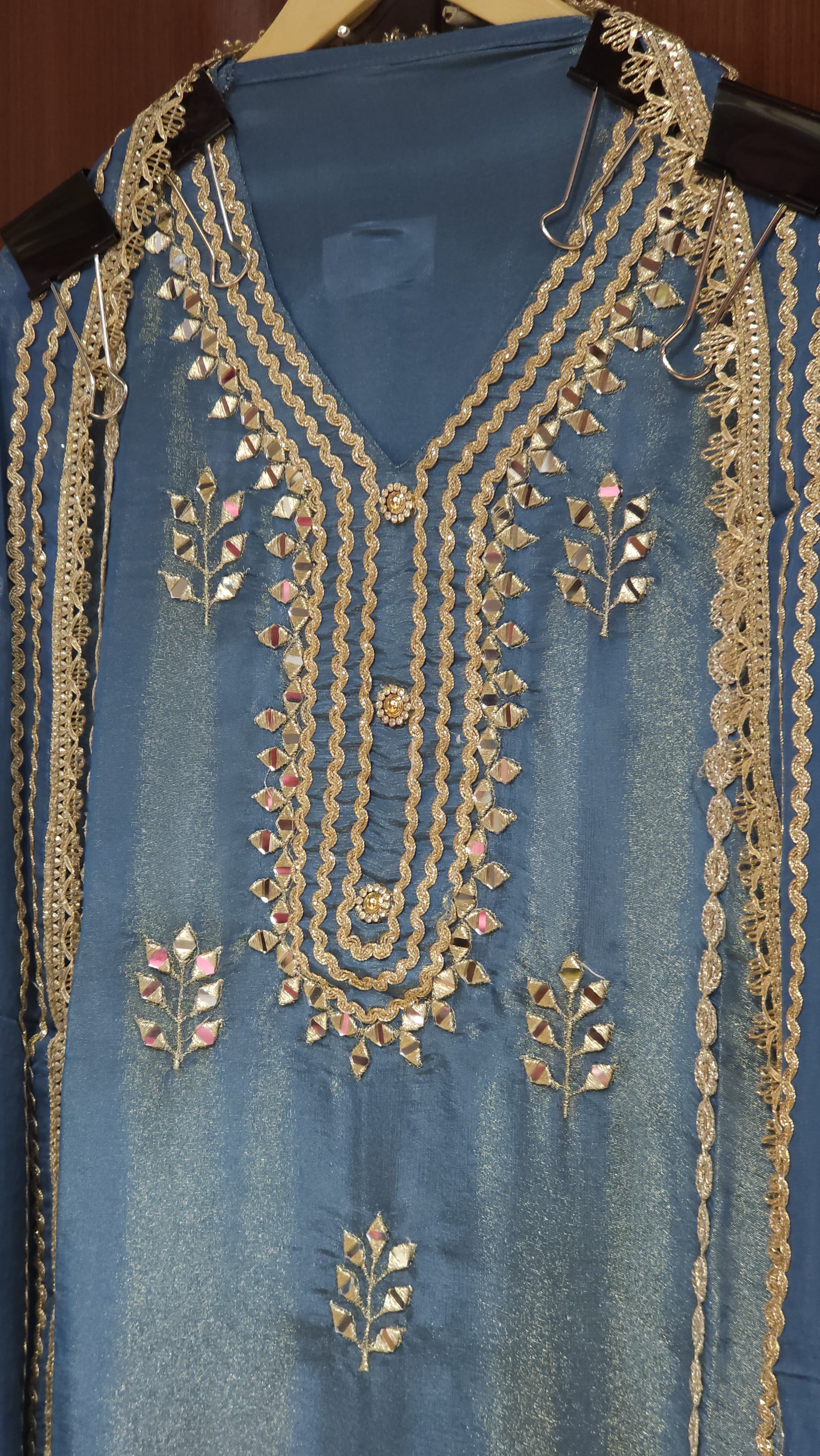 Soft Tissue Suit with Gota & Mirror Embroidery