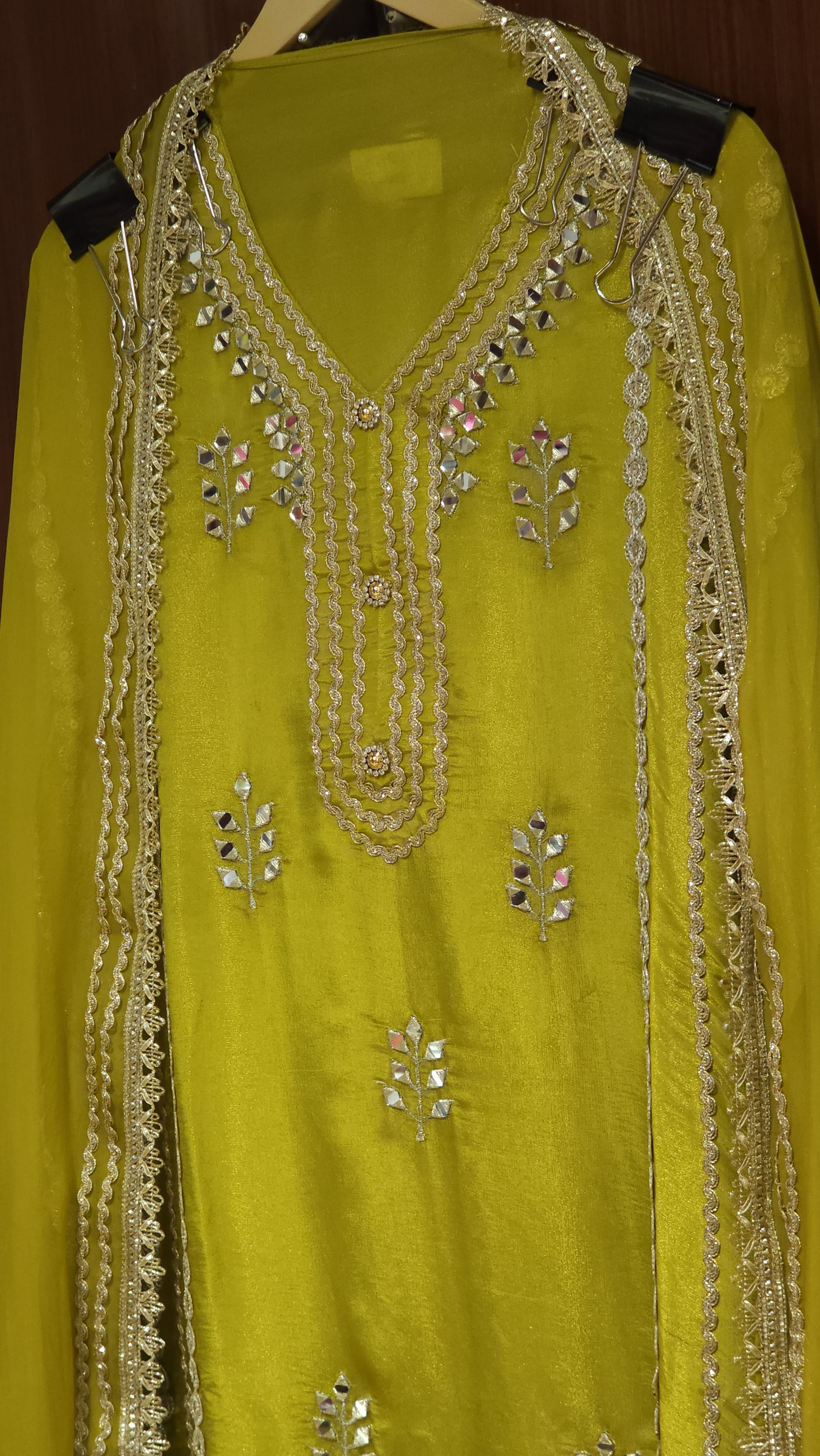 Soft Tissue Suit with Gota & Mirror Embroidery