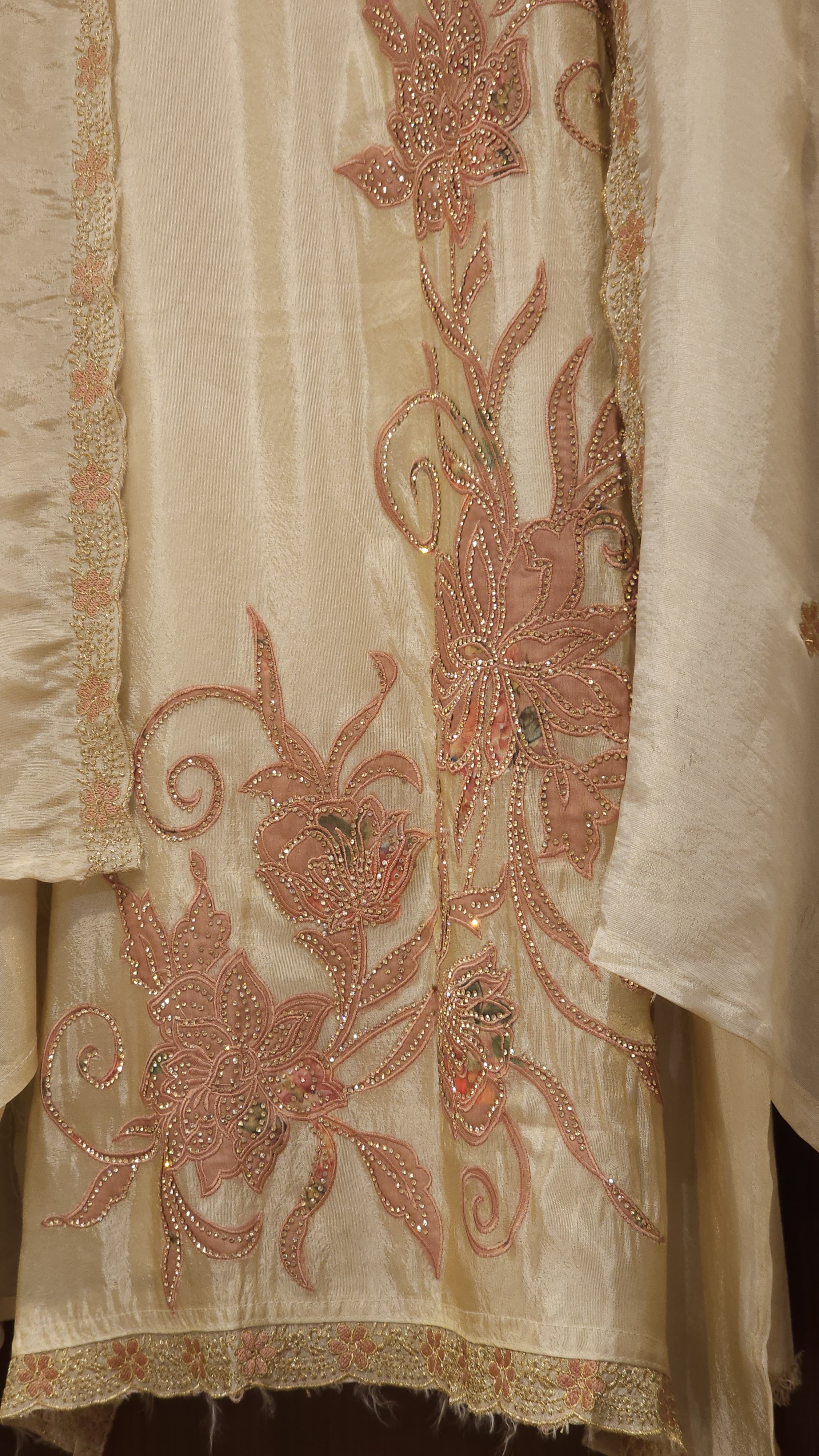 Soft Tissue Suit with Patchwork & Stone Embroidery