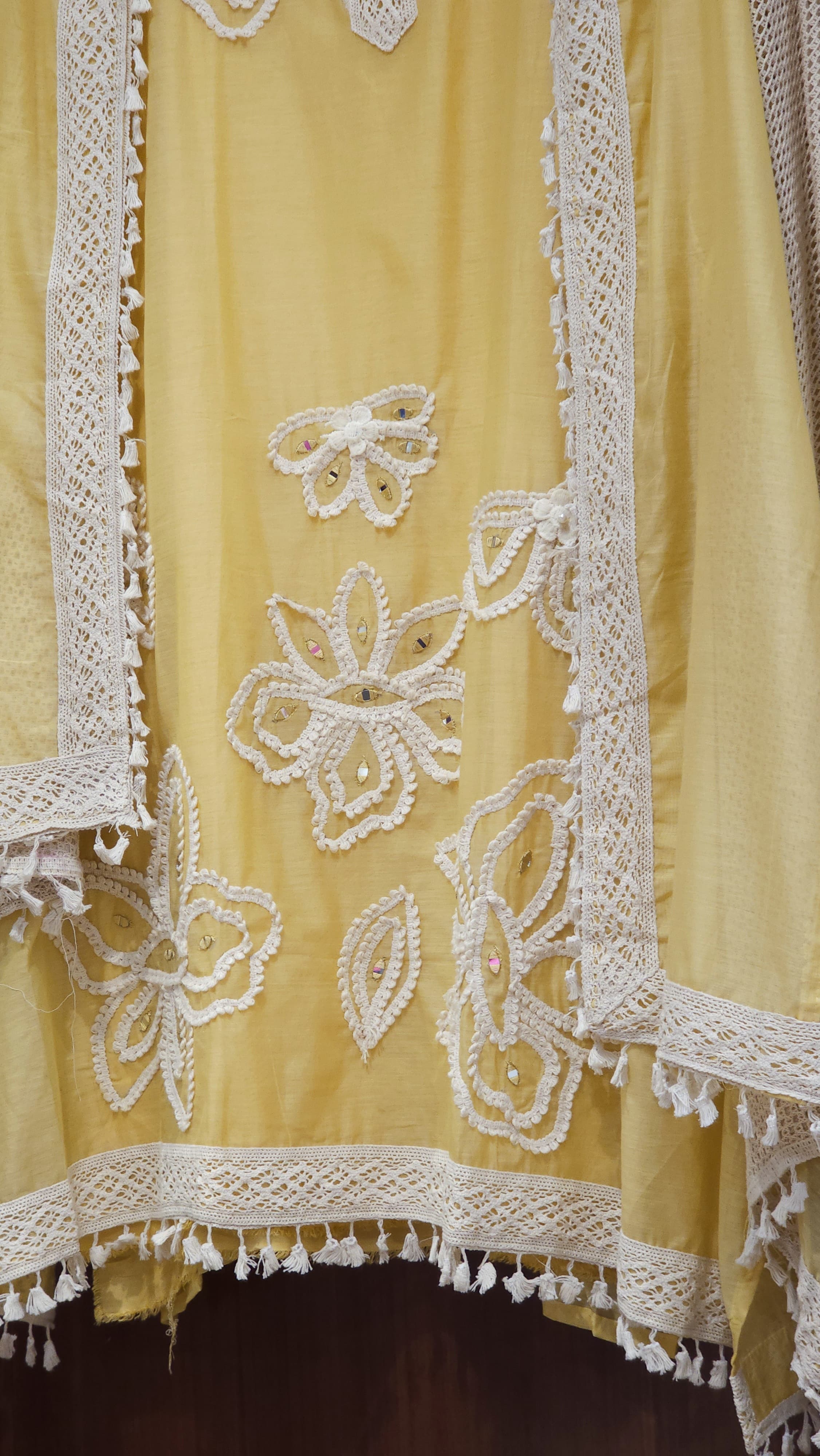 Mul Chanderi Suit with Karachi Embroidery & Lace