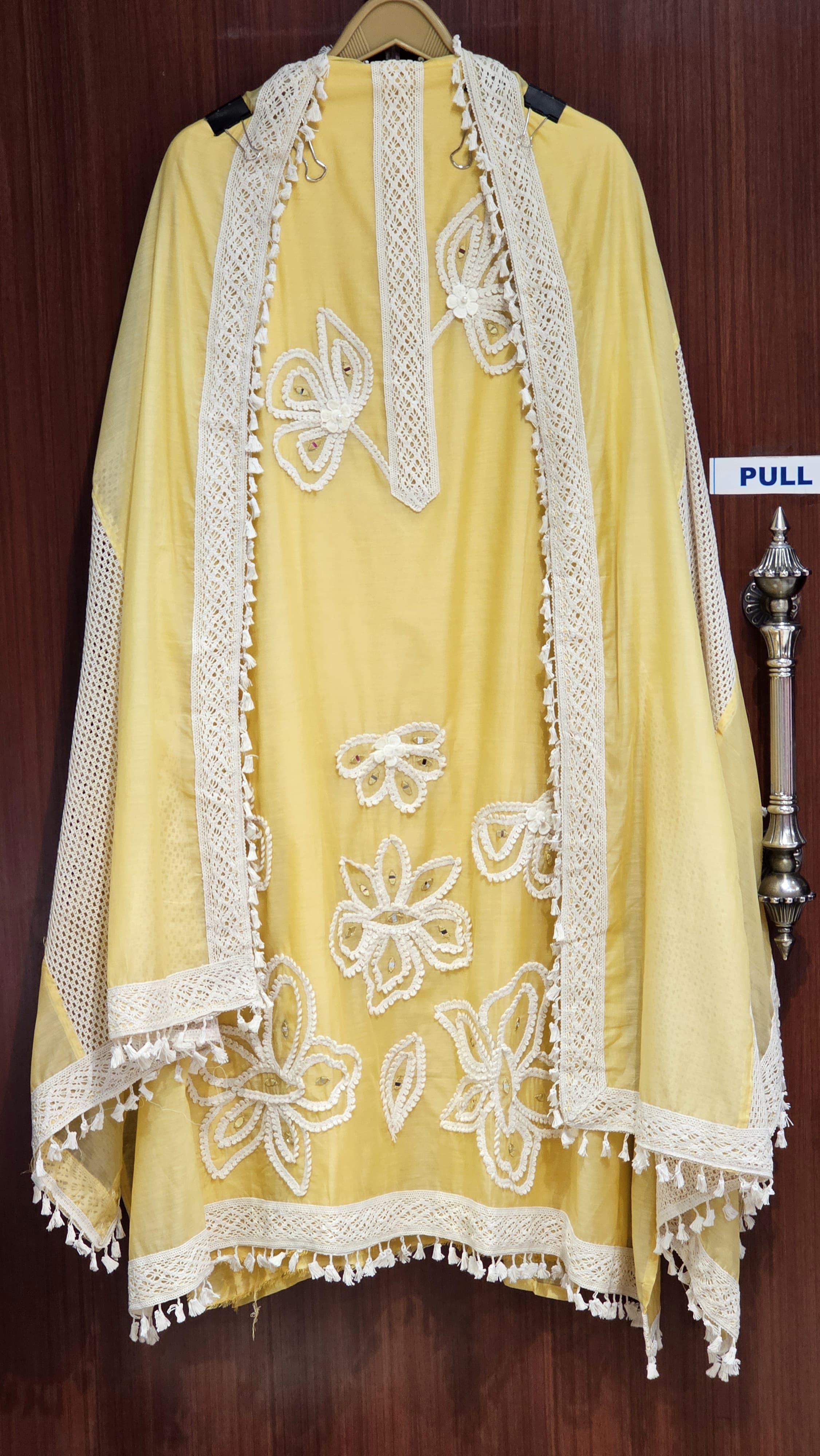 Mul Chanderi Suit with Karachi Embroidery & Lace