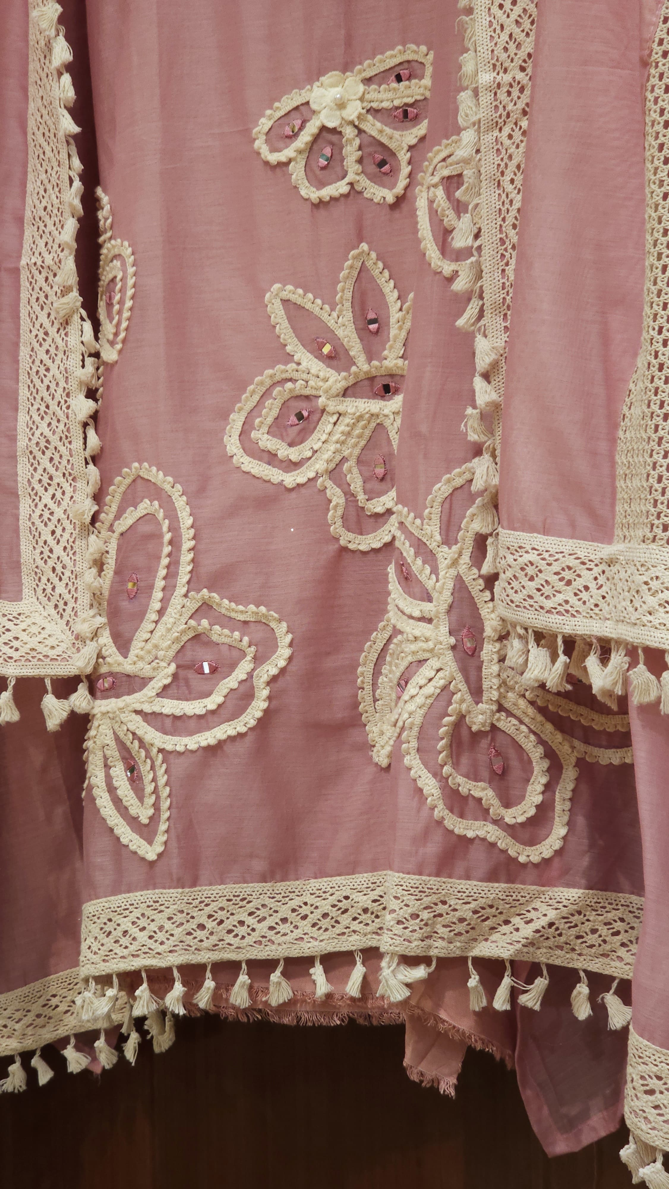 Mul Chanderi Suit with Karachi Embroidery & Lace