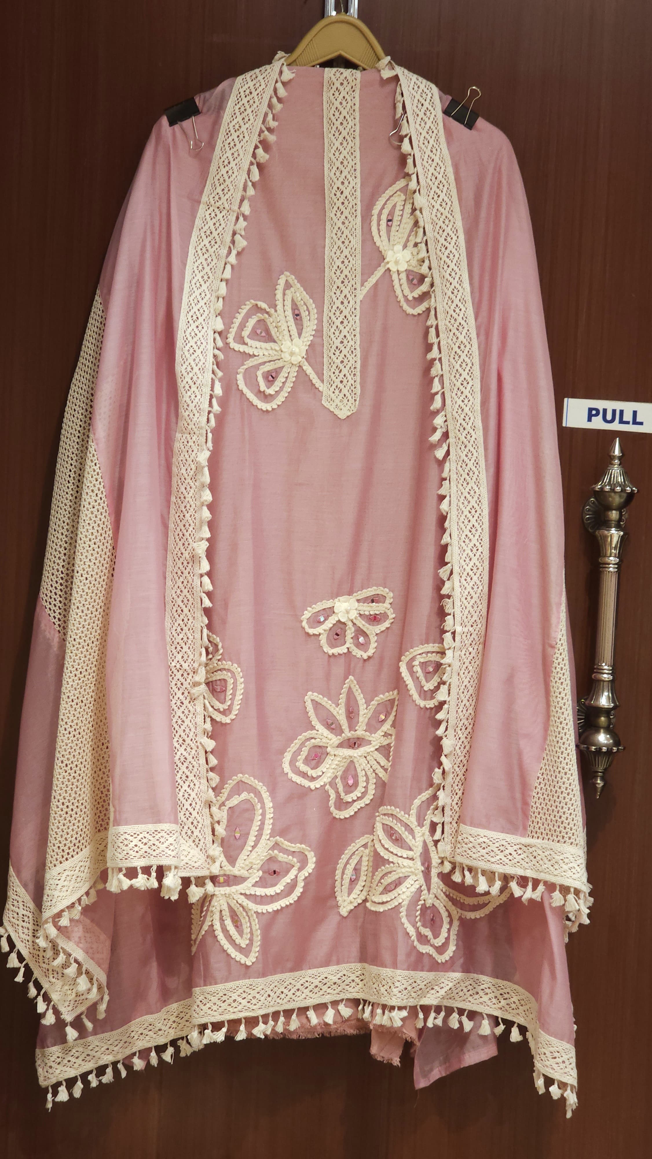 Mul Chanderi Suit with Karachi Embroidery & Lace
