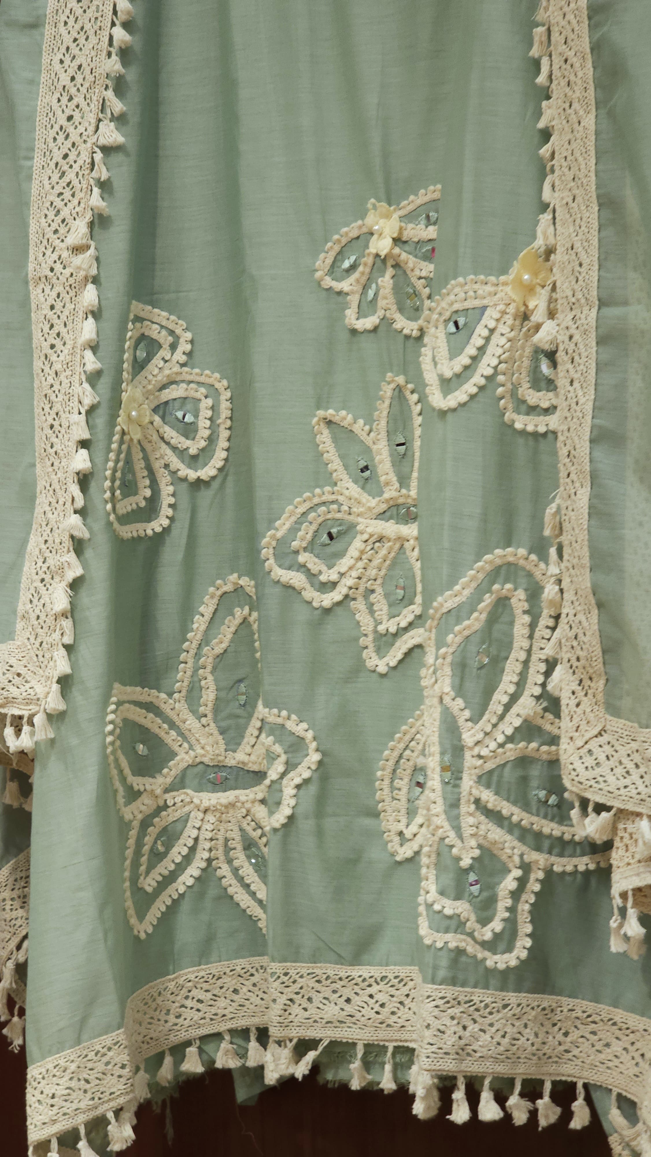 Mul Chanderi Suit with Karachi Embroidery & Lace