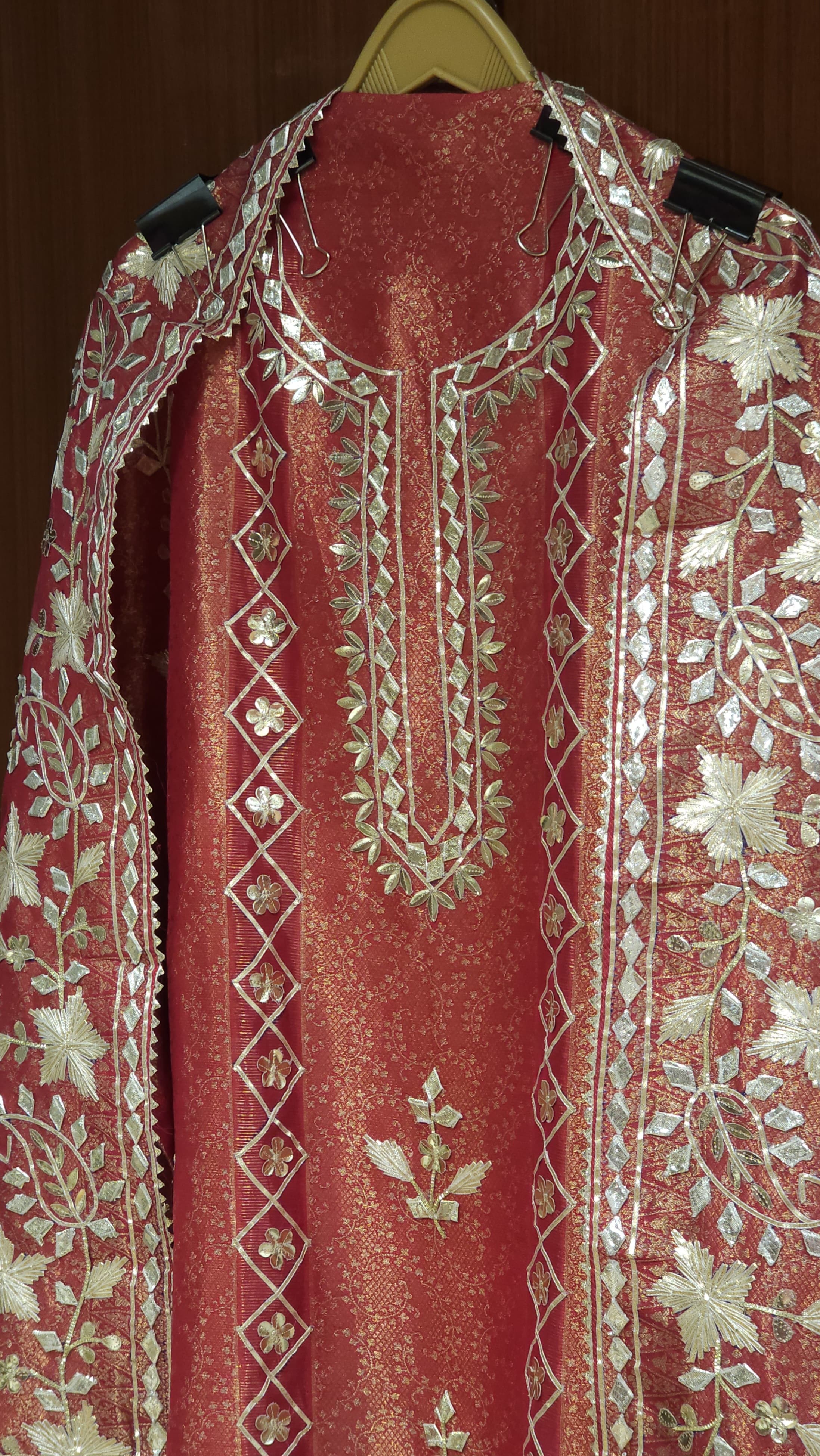 Banarasi Fabric's Suit with Gota Puff Embroidery