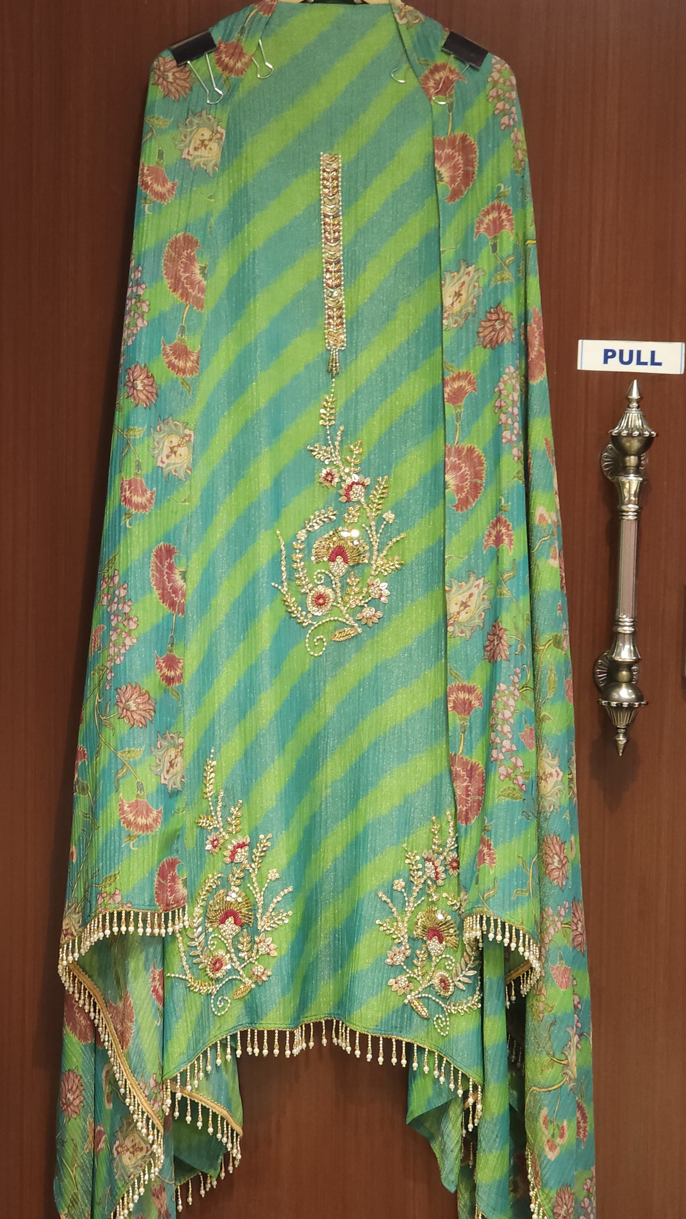 Ornamental Embroidery Crushed Shimmer Tissue Suit