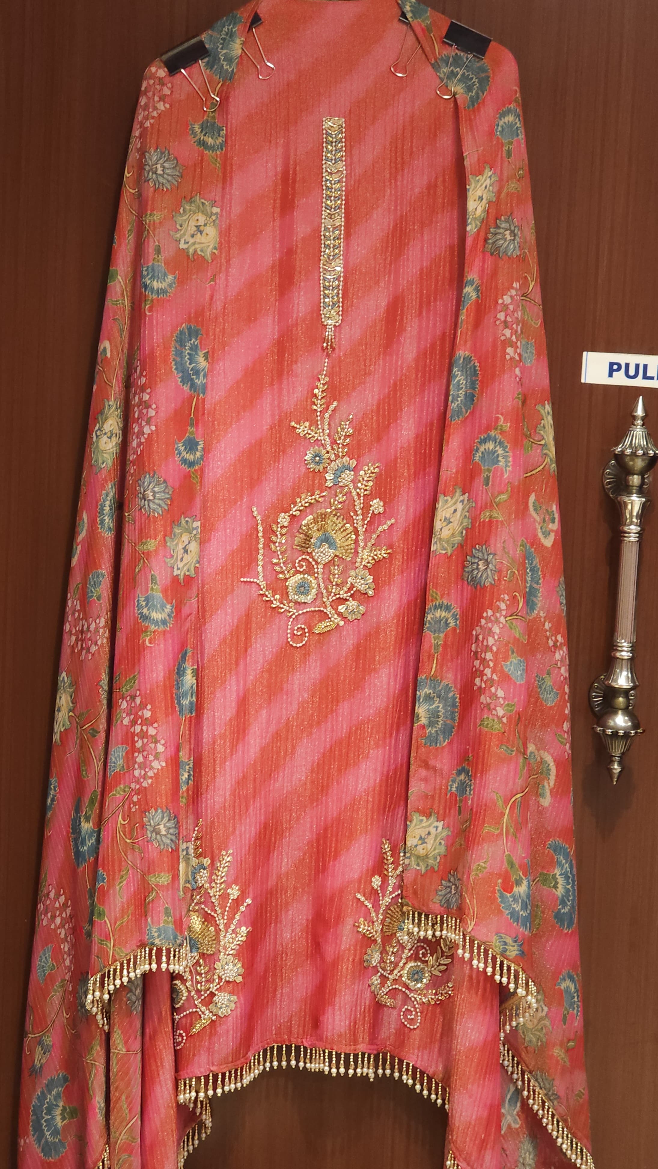 Ornamental Embroidery Crushed Shimmer Tissue Suit