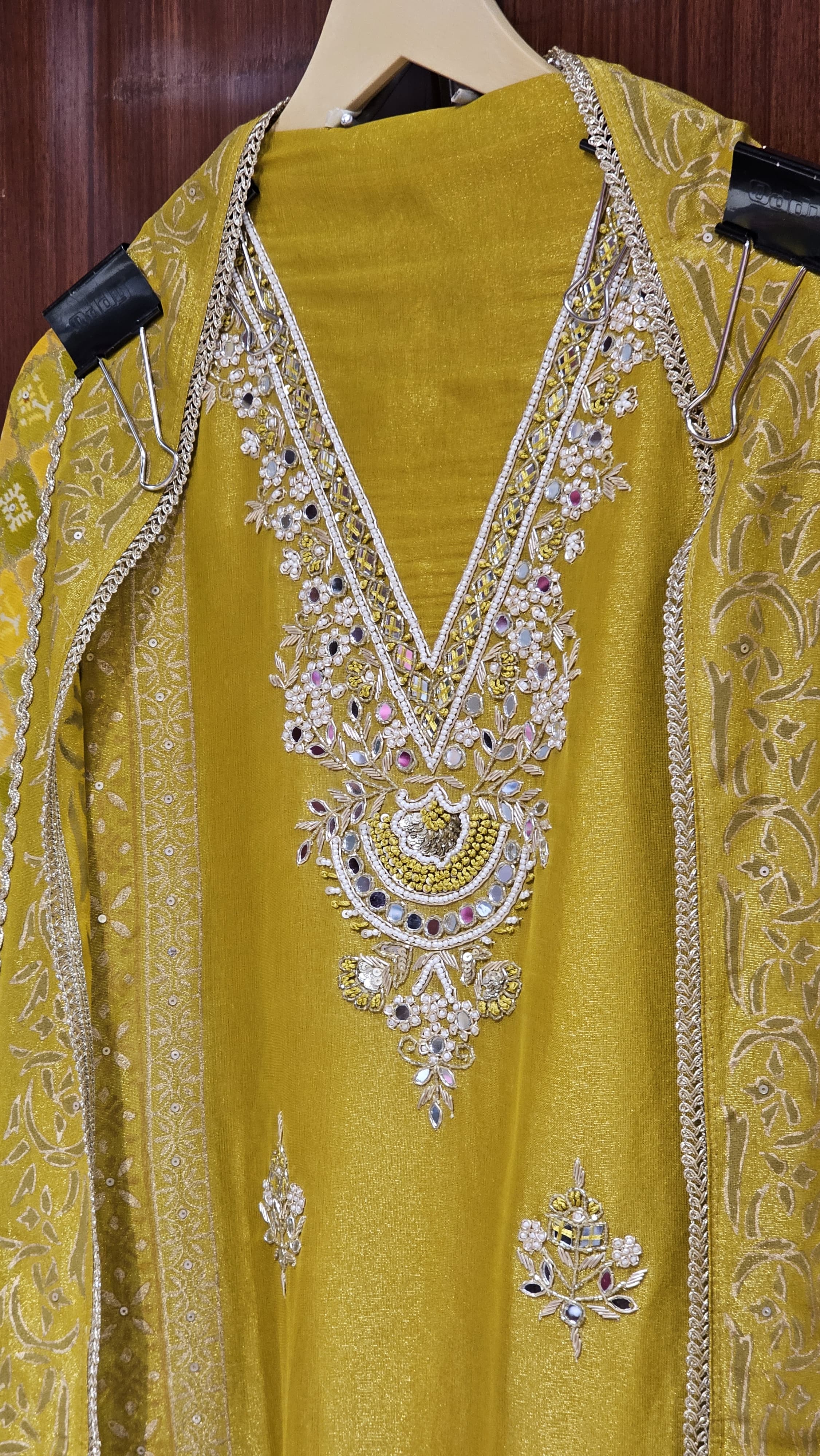 Block Print Banarasi Tissue Suit with hand embroidery