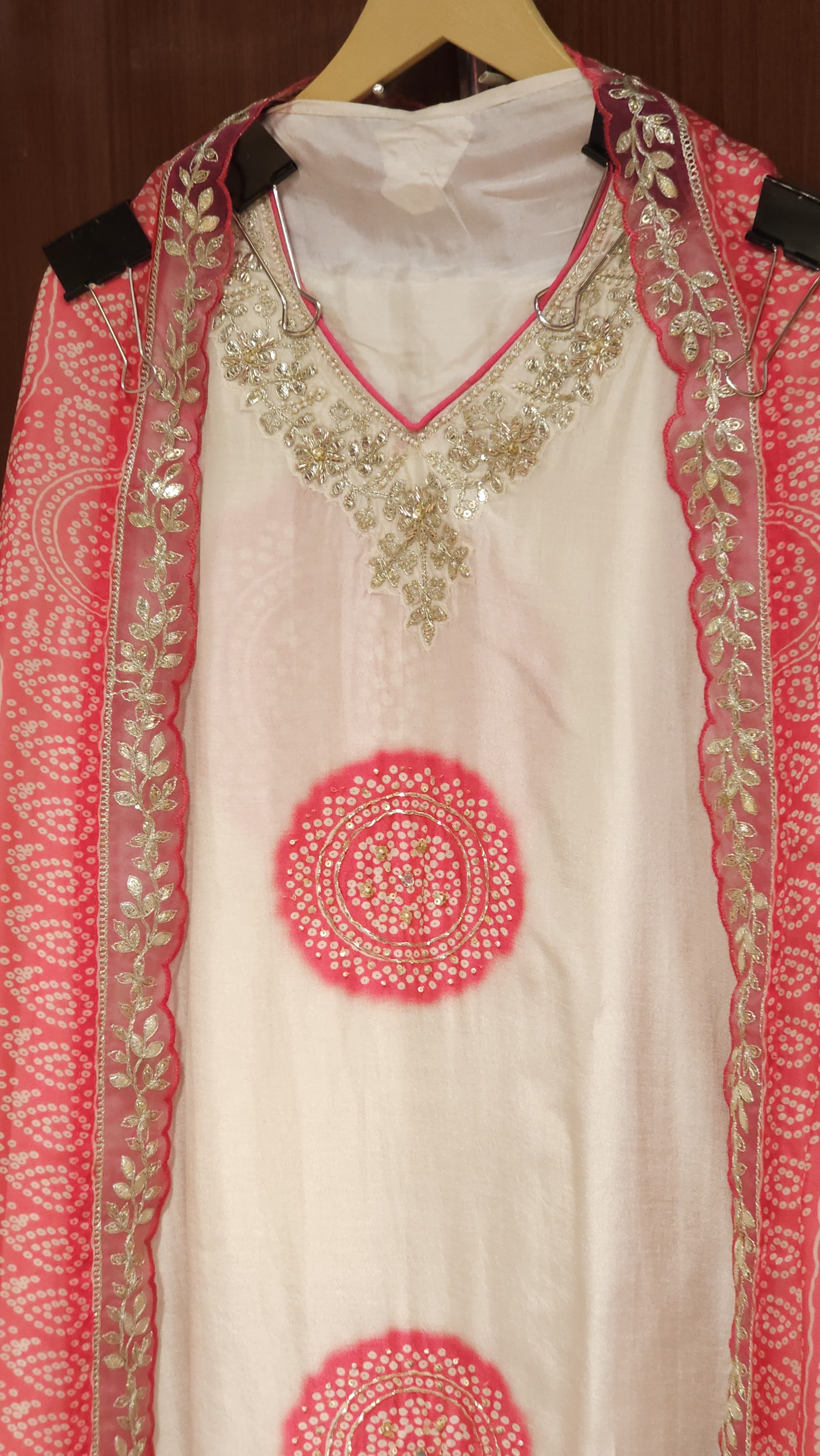 Fine Modal Silk, bandhani Suit with hand work