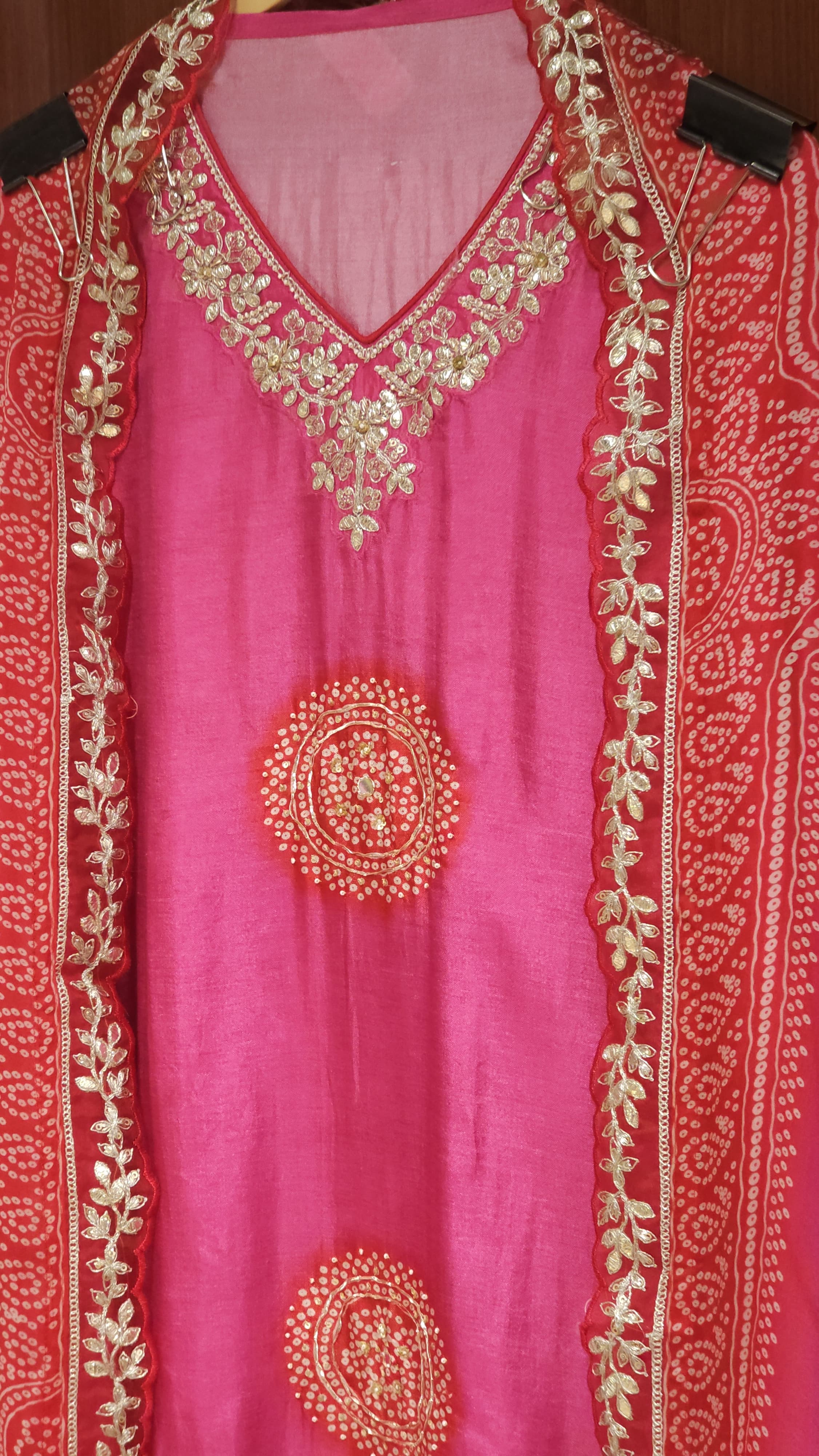 Fine Modal Silk, bandhani Suit with hand work
