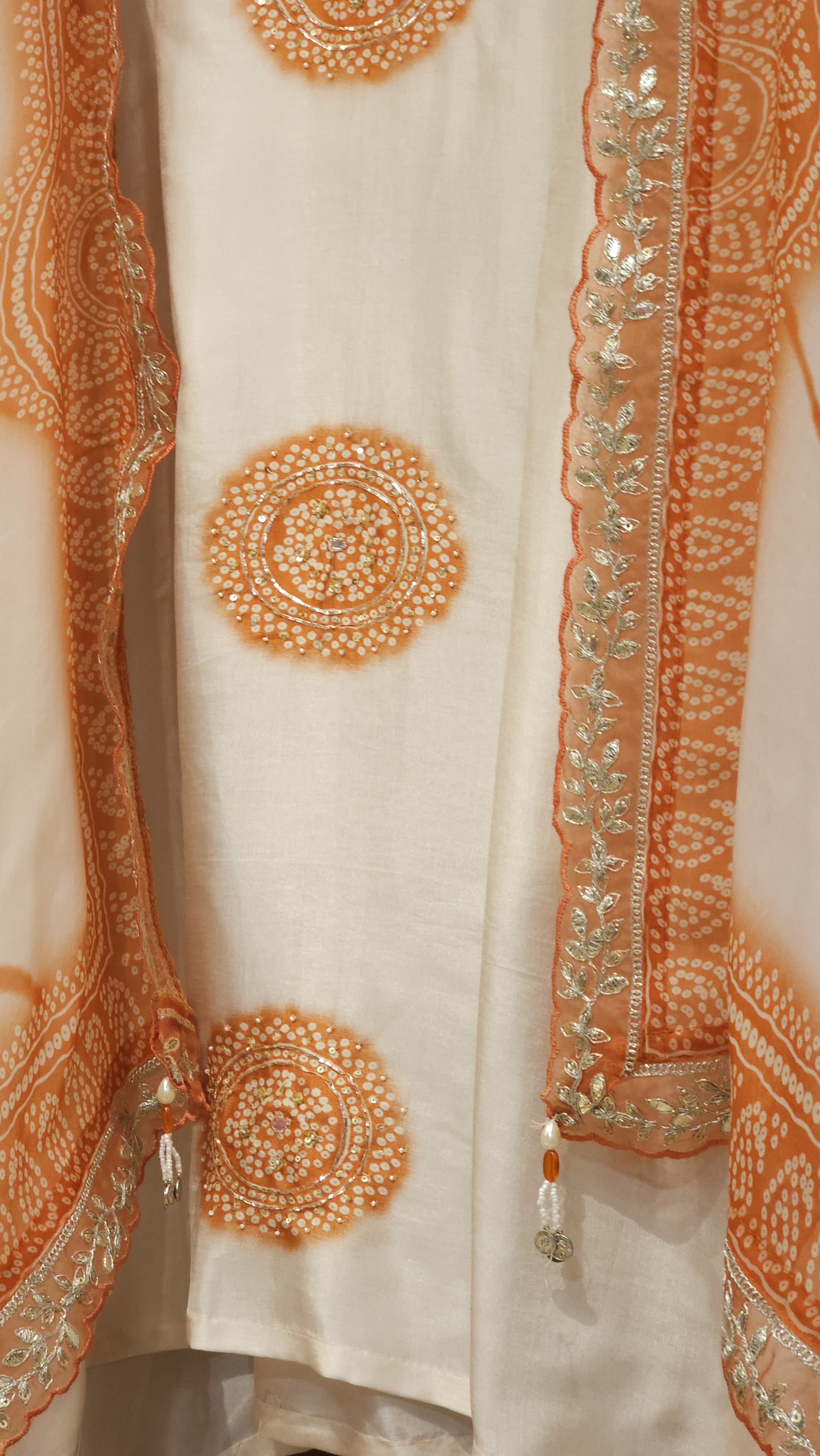Fine Modal Silk, bandhani Suit with hand work