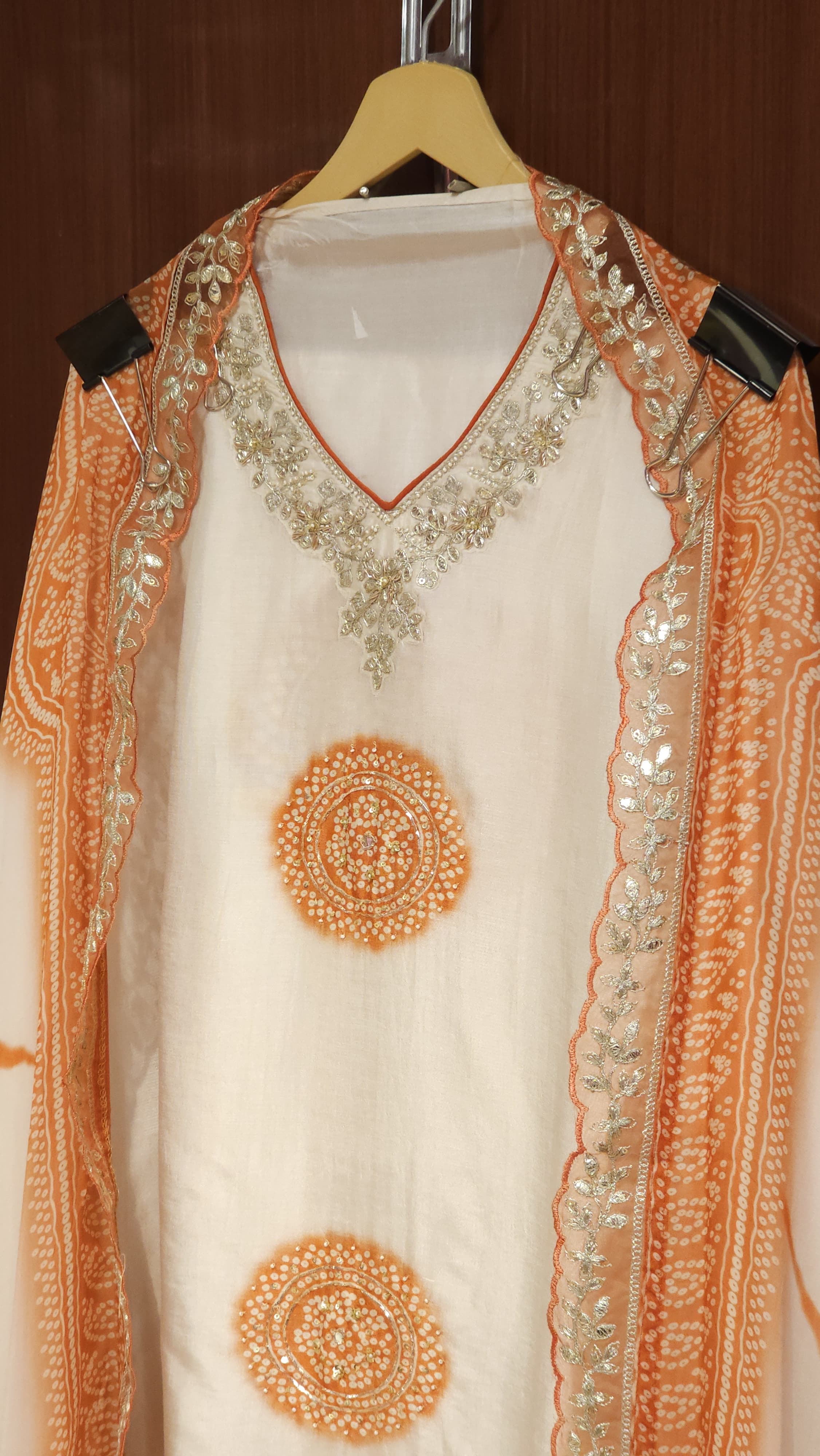 Fine Modal Silk, bandhani Suit with hand work