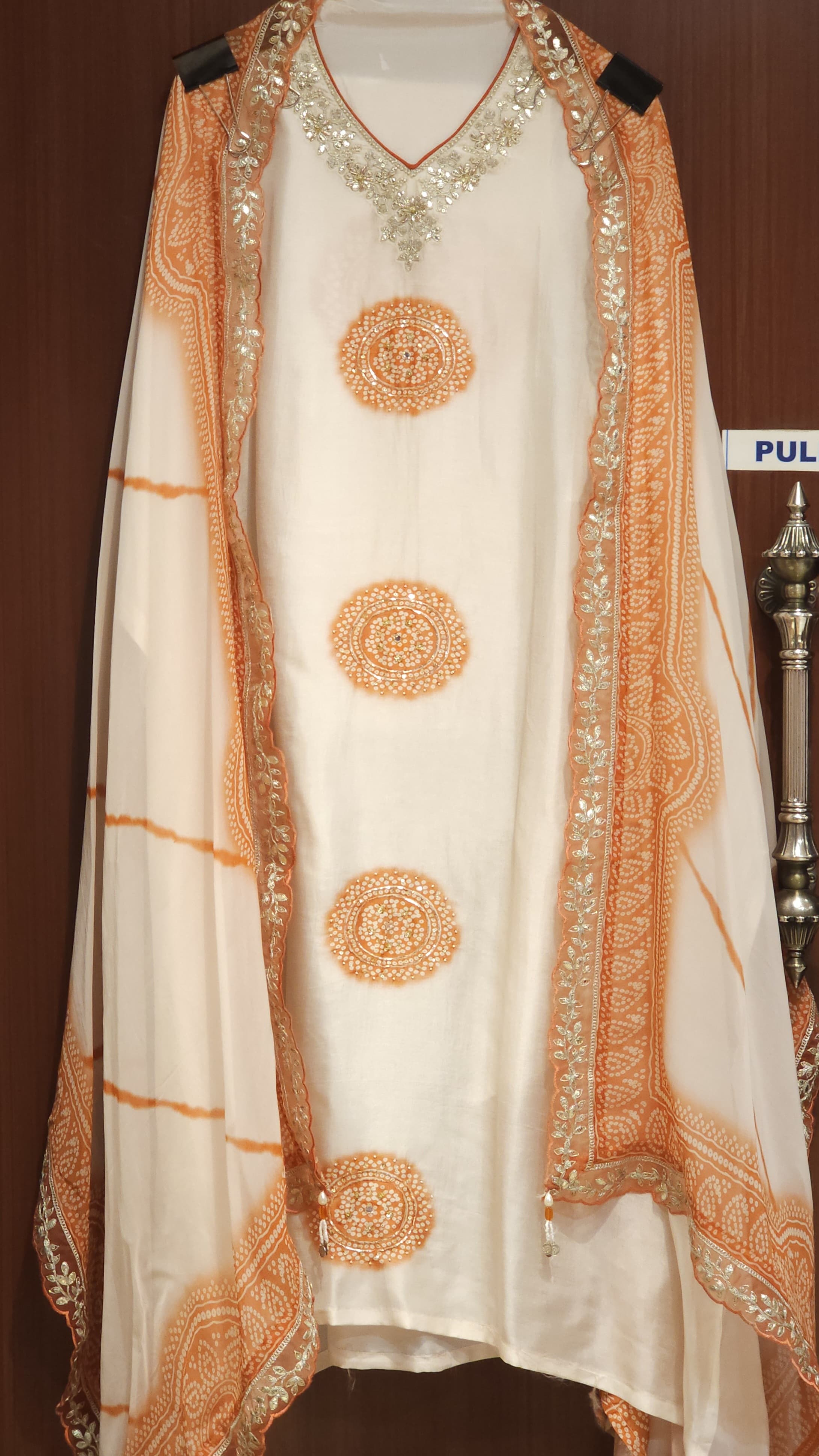 Fine Modal Silk, bandhani Suit with hand work