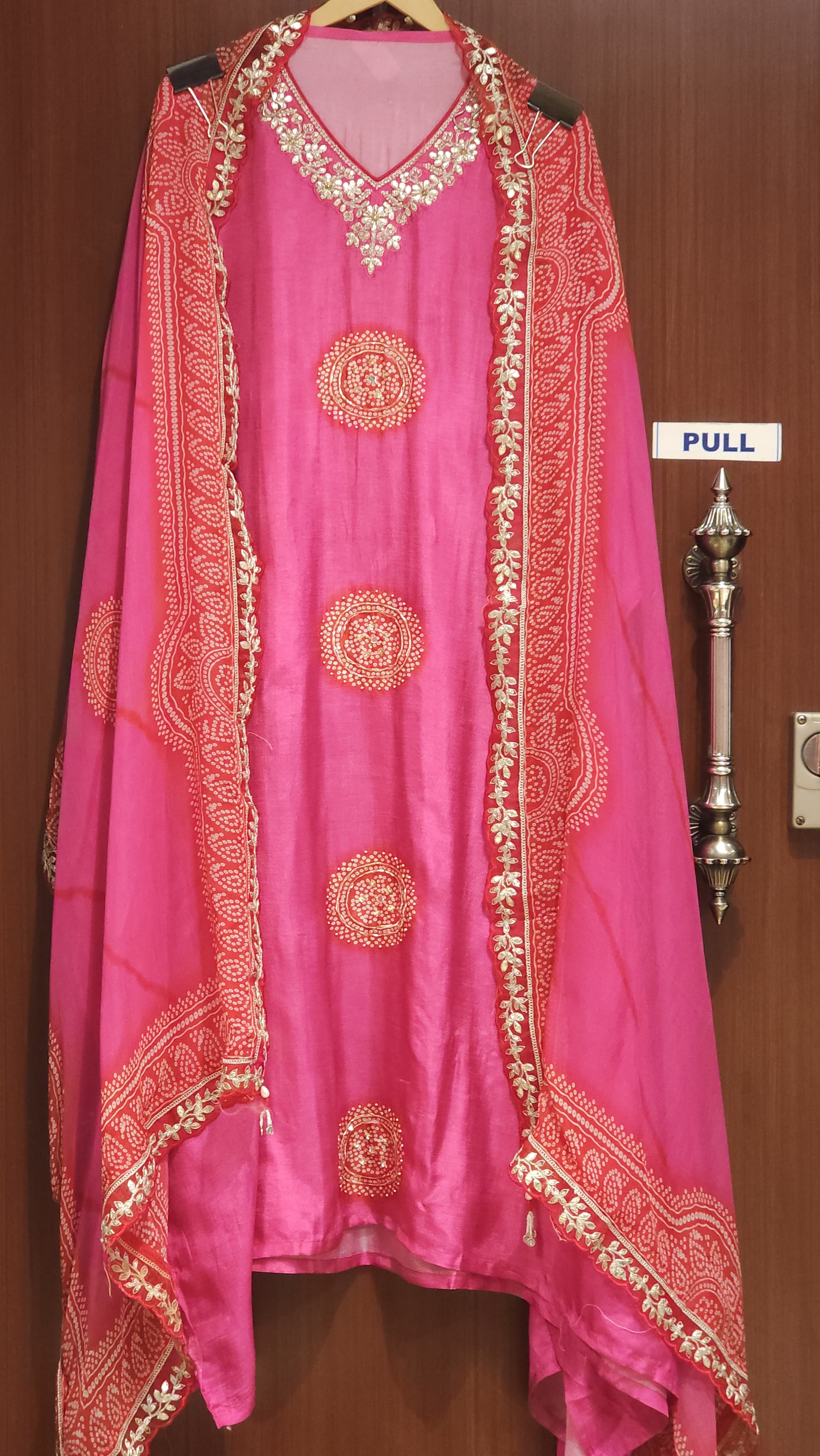Fine Modal Silk, bandhani Suit with hand work
