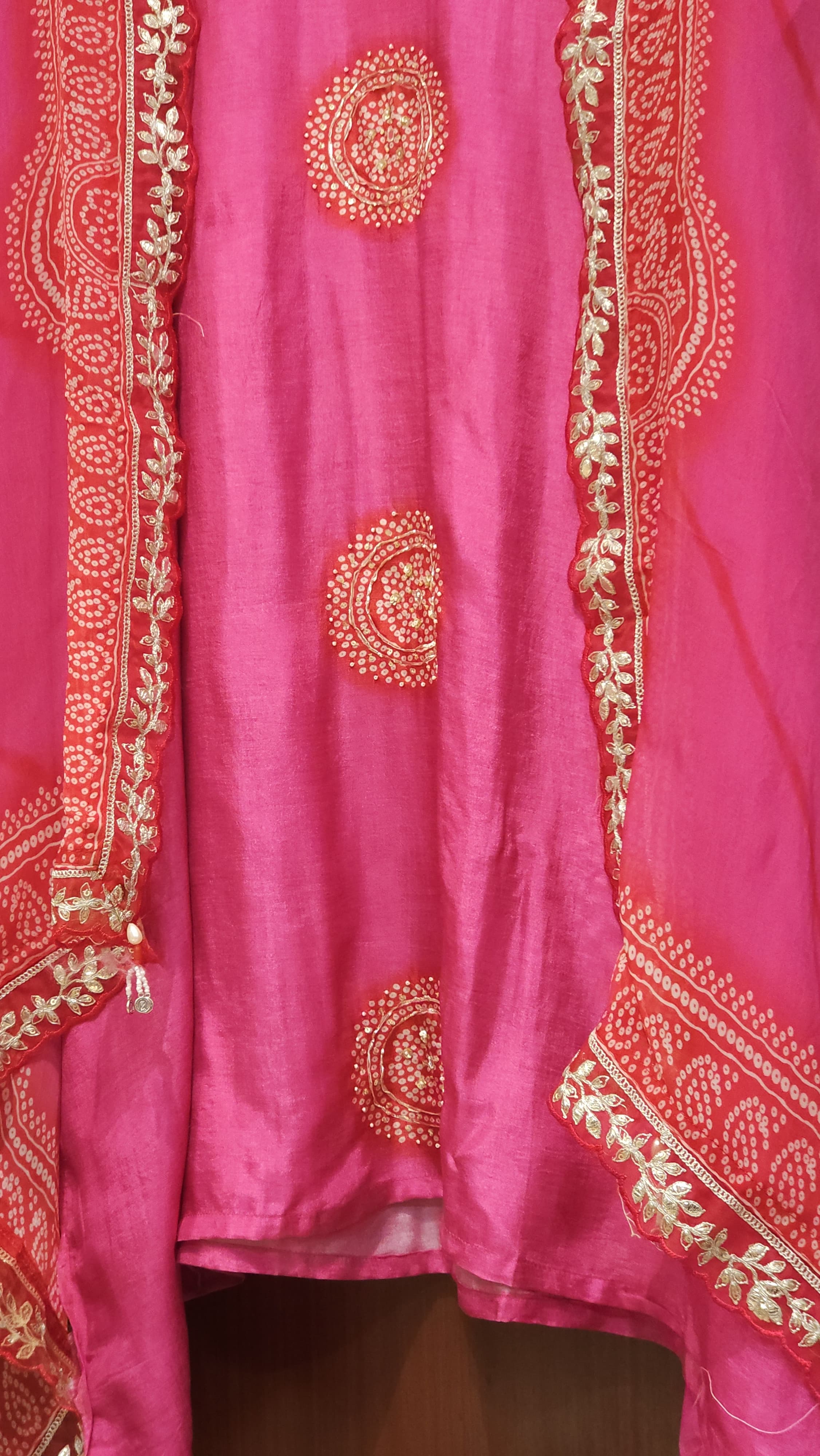 Fine Modal Silk, bandhani Suit with hand work