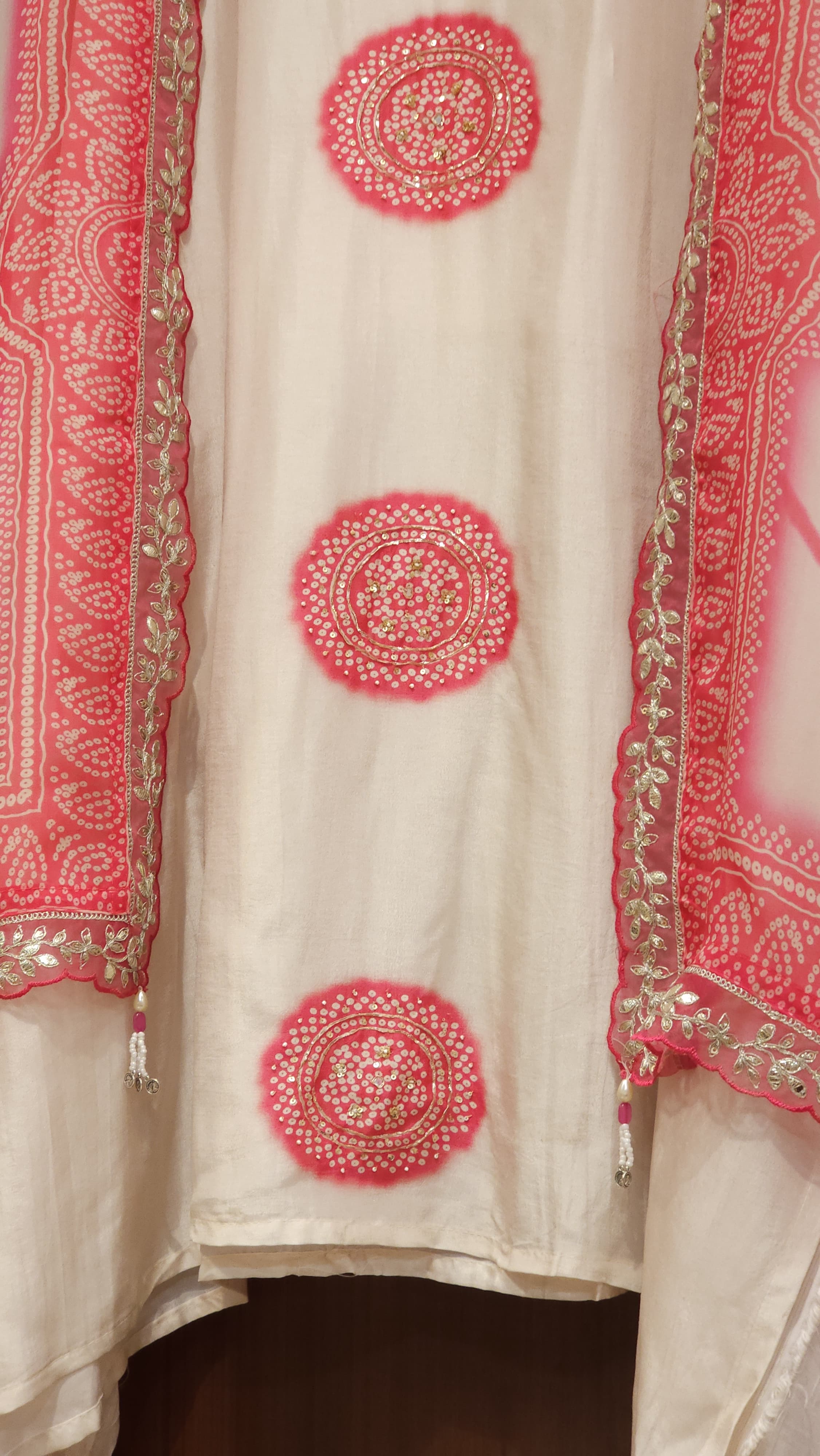 Fine Modal Silk, bandhani Suit with hand work
