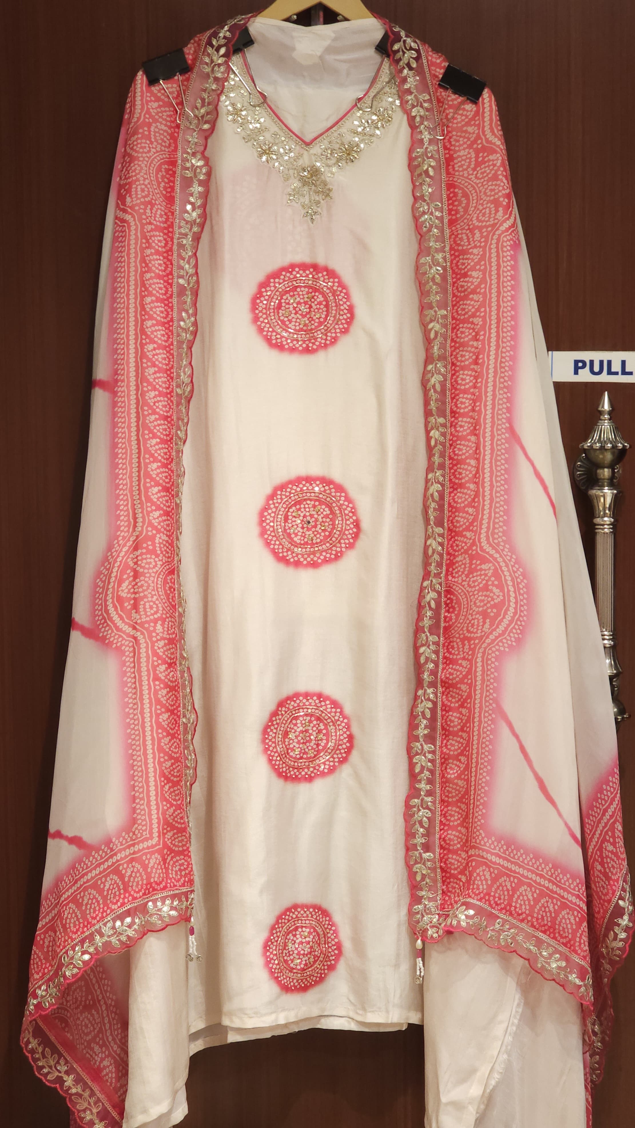 Fine Modal Silk, bandhani Suit with hand work