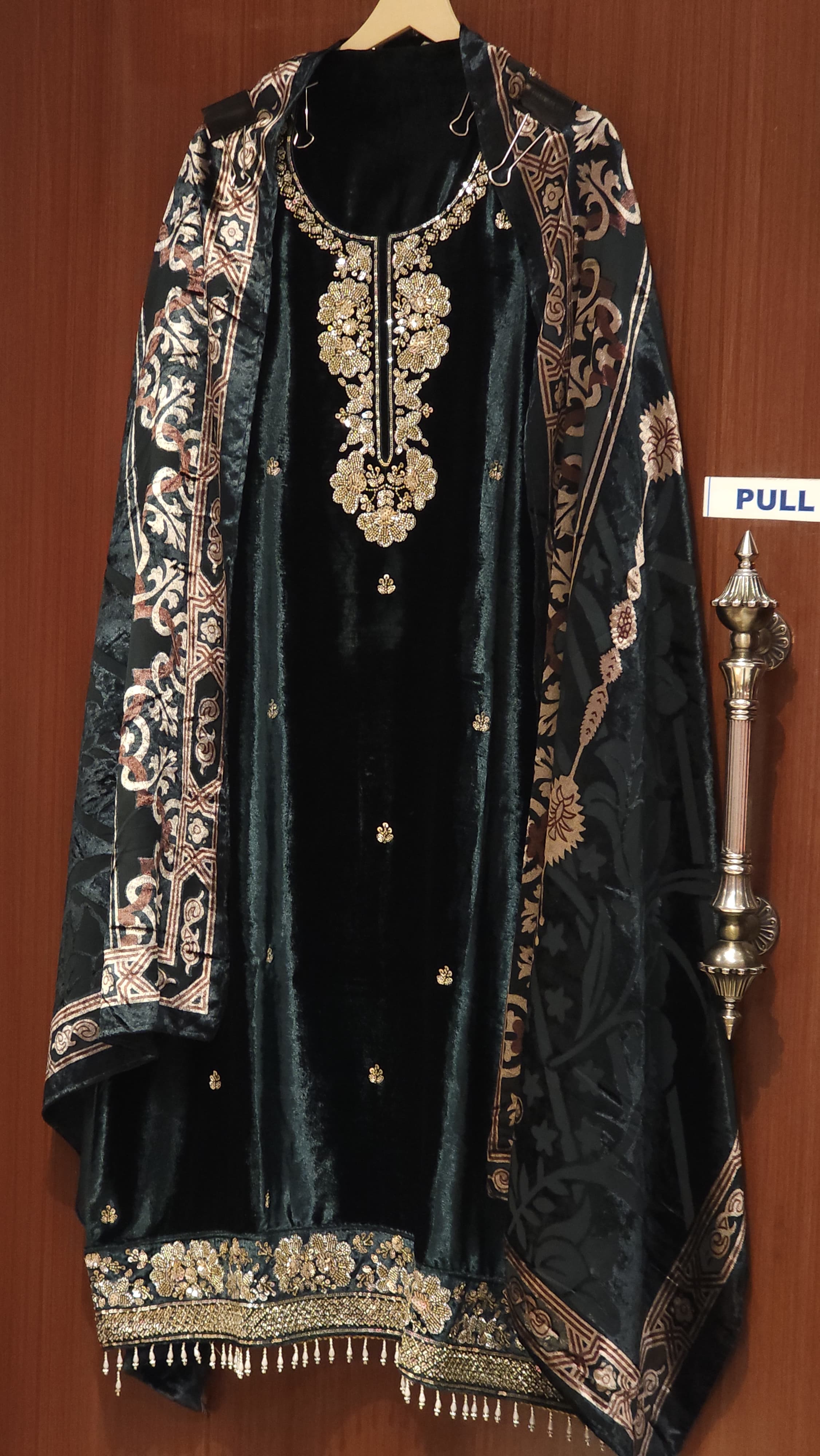 Velvet Suit with Brasso dupatta & Jamawar Silk bottom