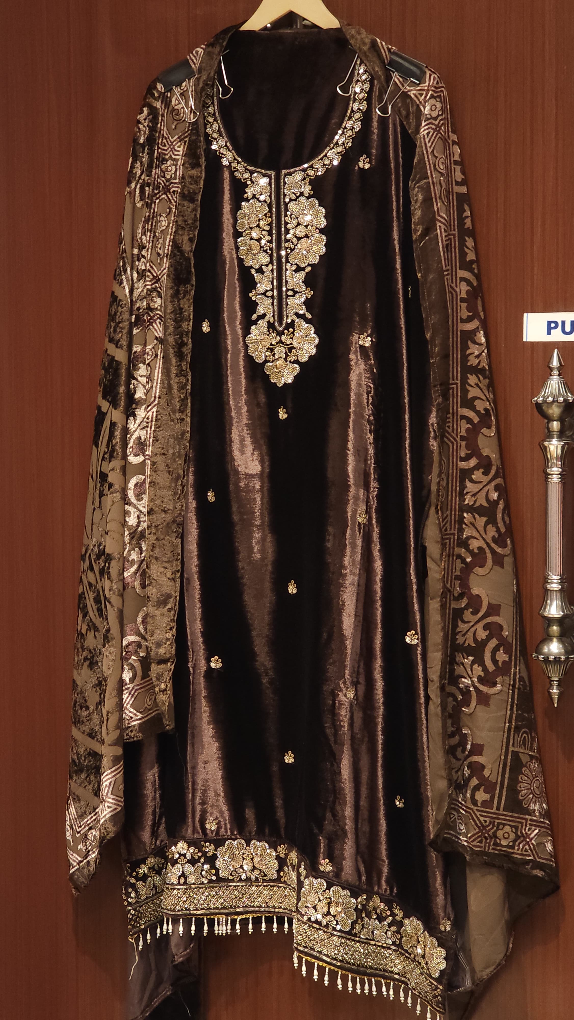 Velvet Suit with Brasso dupatta & Jamawar Silk bottom