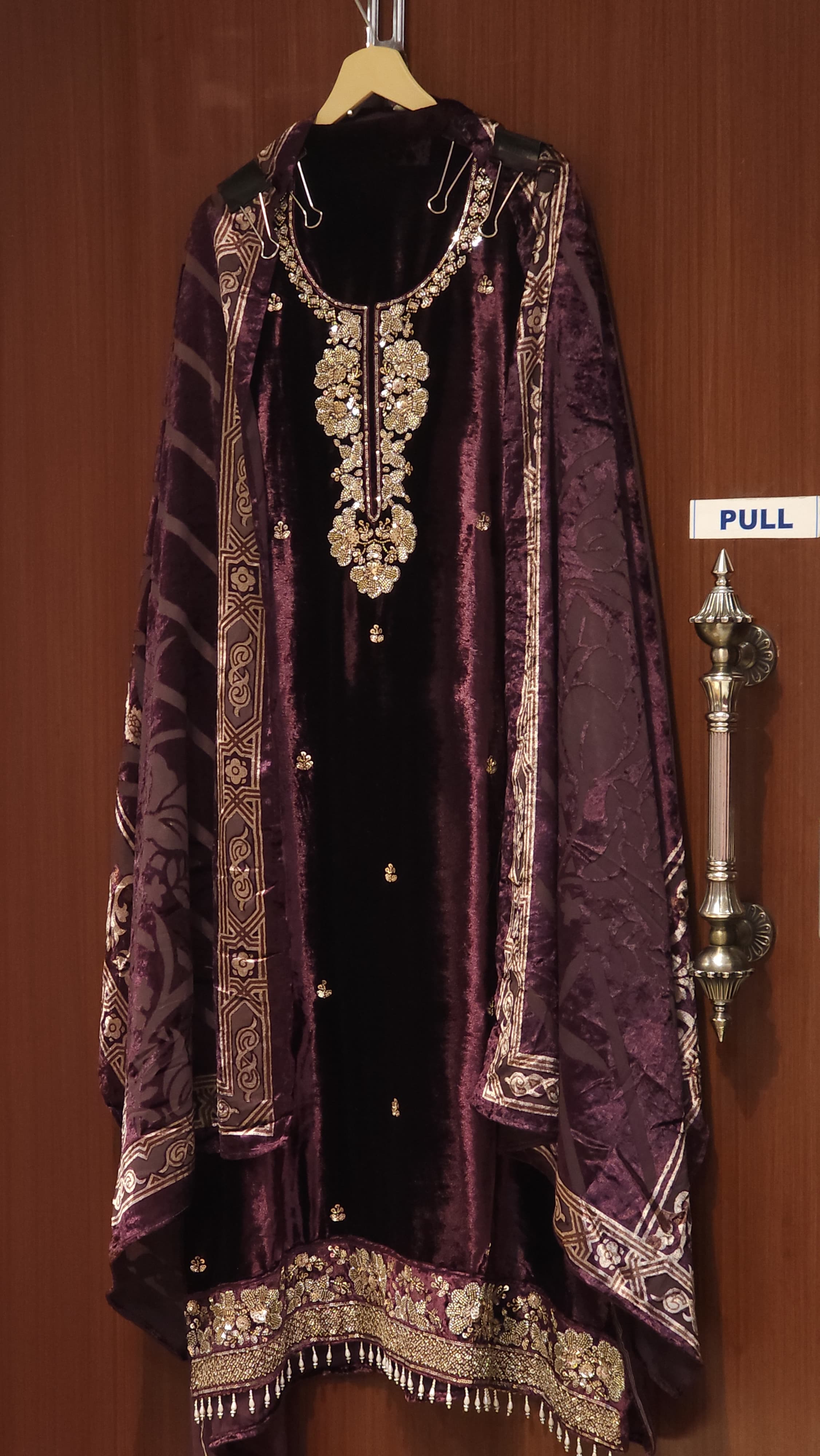 Velvet Suit with Brasso dupatta & Jamawar Silk bottom