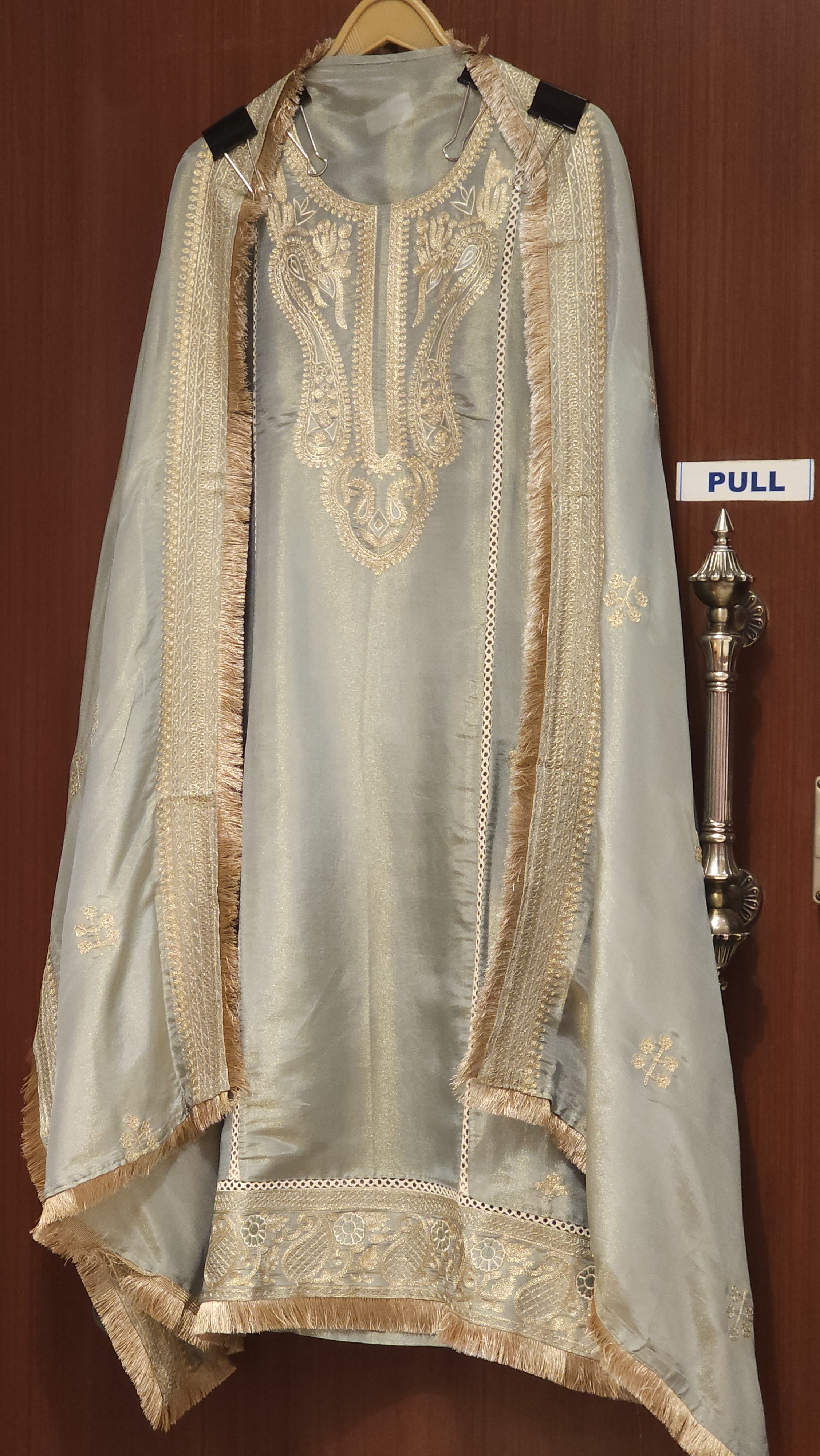 Shimmer Tissue Aari Work Suit - An Easy Festive Style