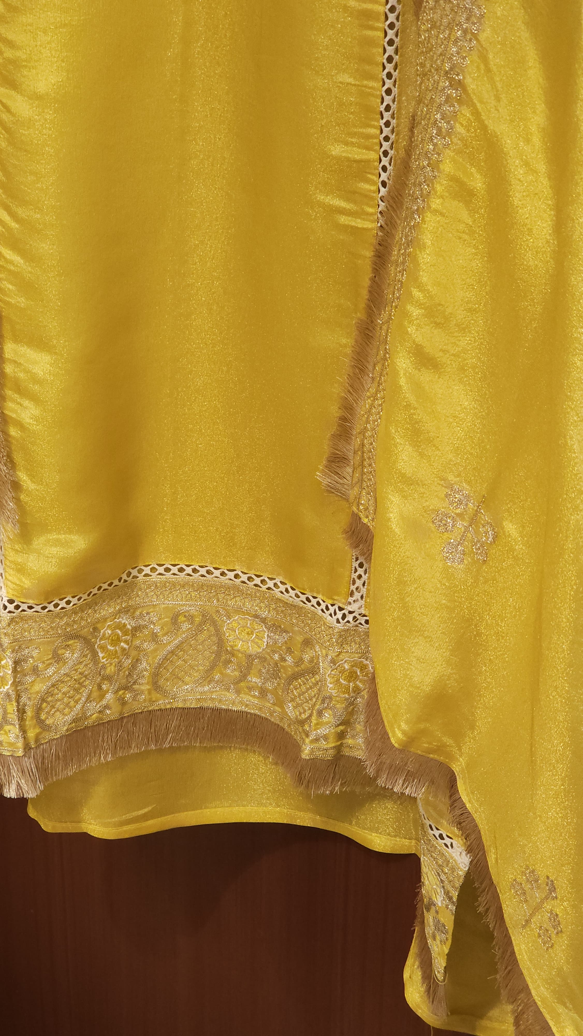 Shimmer Tissue Aari Work Suit - An Easy Festive Style