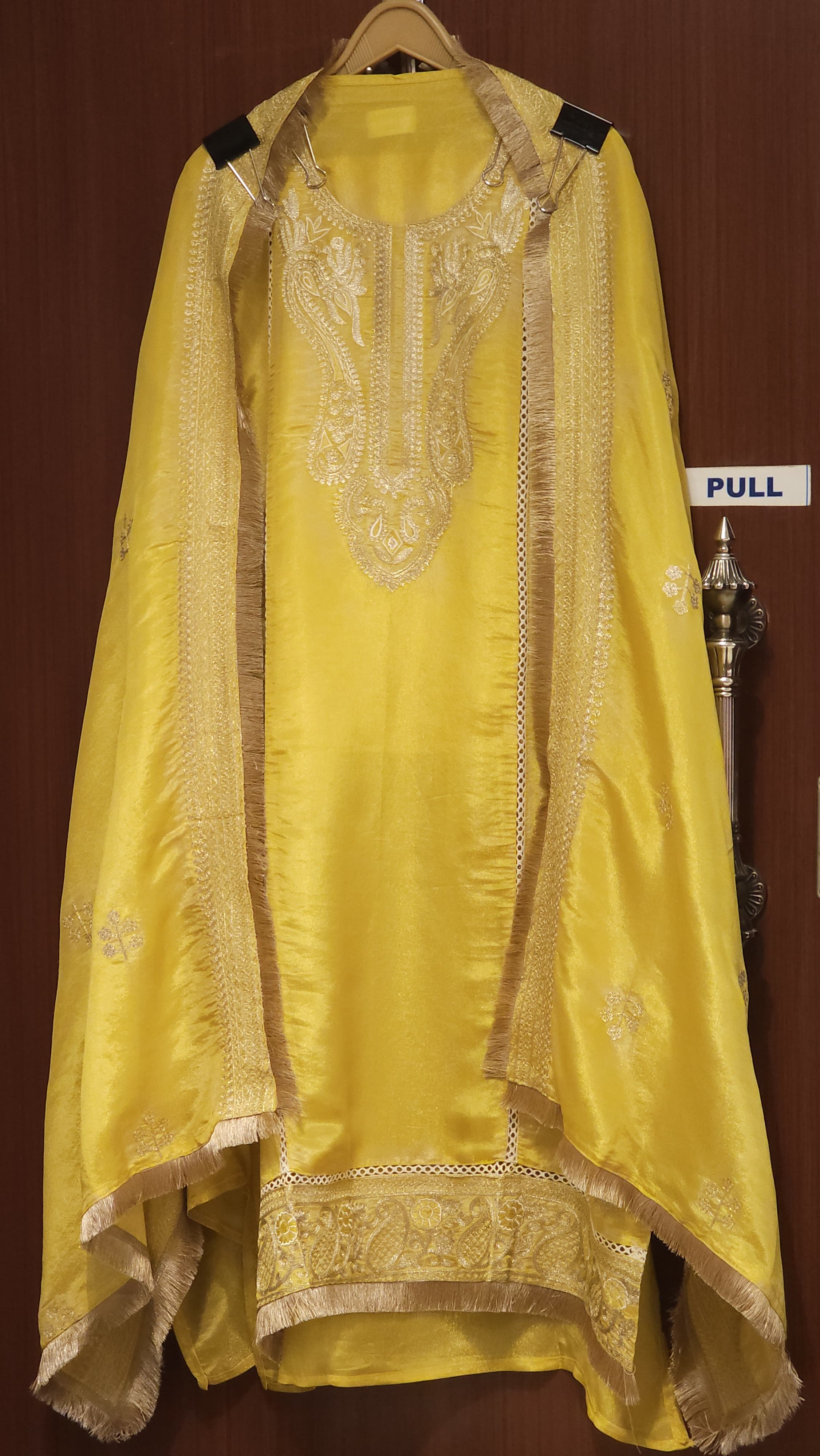 Shimmer Tissue Aari Work Suit - An Easy Festive Style